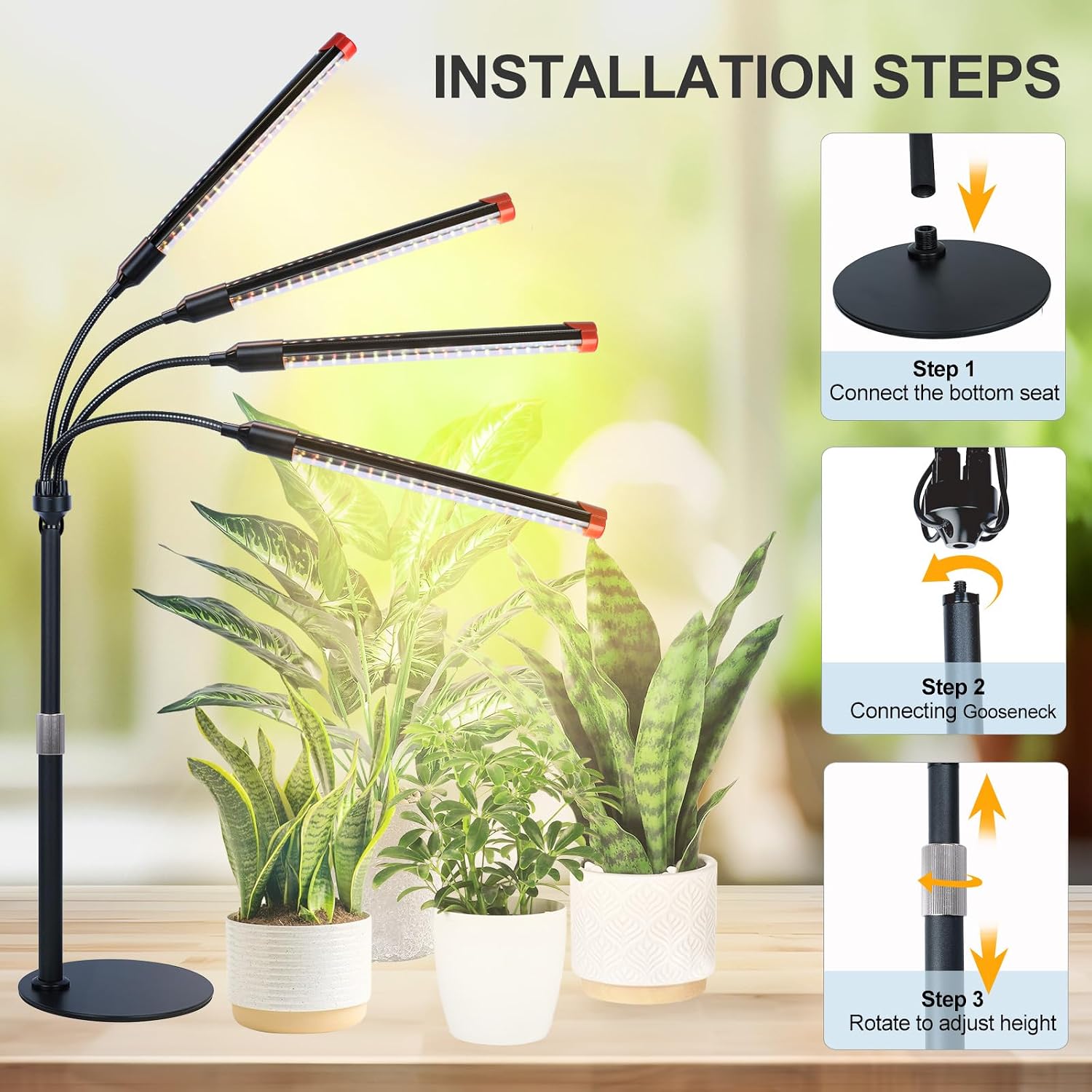 4Head Tabletop Grow Lights for Indoor Plants, Seed Starting, Bonsai, 4/8/12/16/20H Timer, 36 Watt Power Draw, NO Need