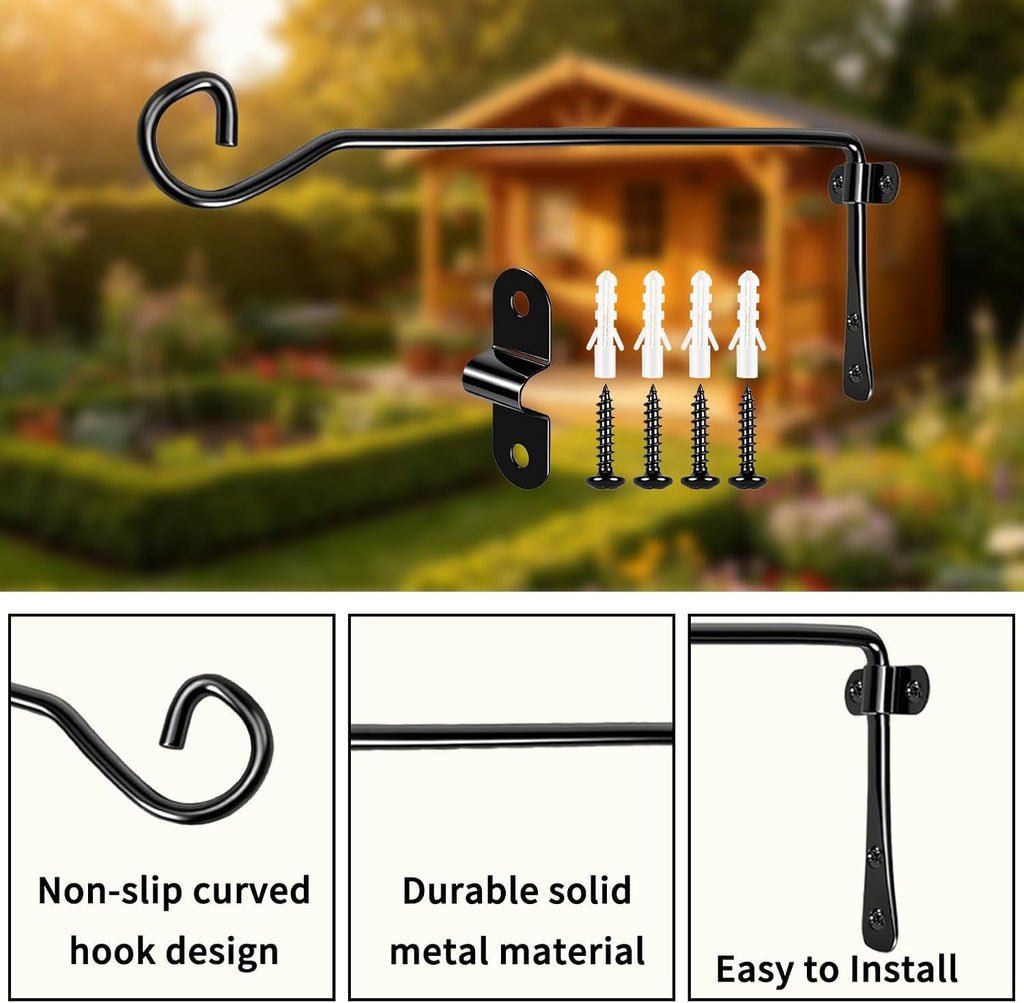 9.94IN Wall-Mounted Plant Hanger – Indoor & Outdoor Hooks for Hanging Plants, Lanterns, Bird Feeders, and Decorative