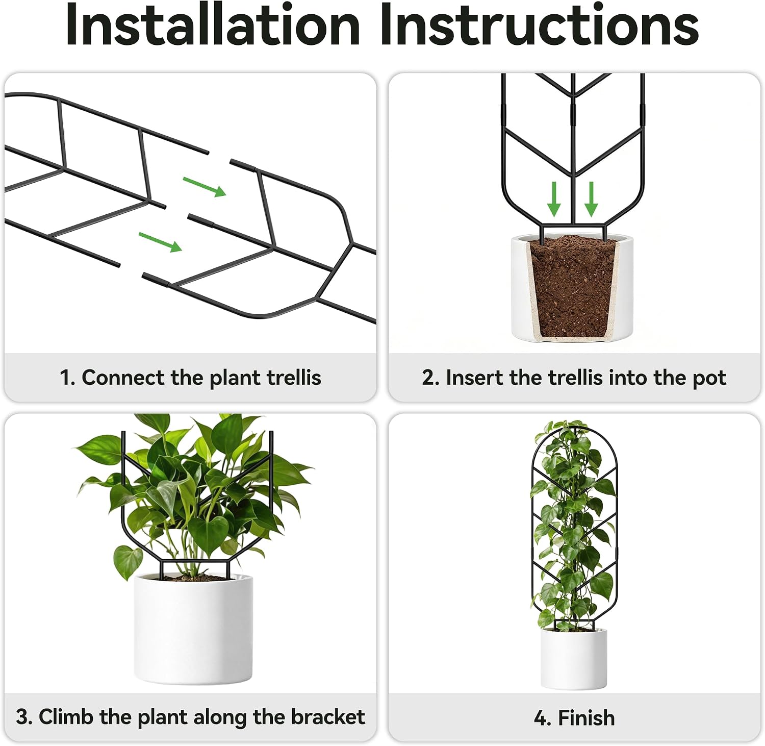 4 Pack 30'' Large Metal Plant Trellis for Climbing Plants, Tall Plant Support for Indoor & Outdoor Use, Modern
