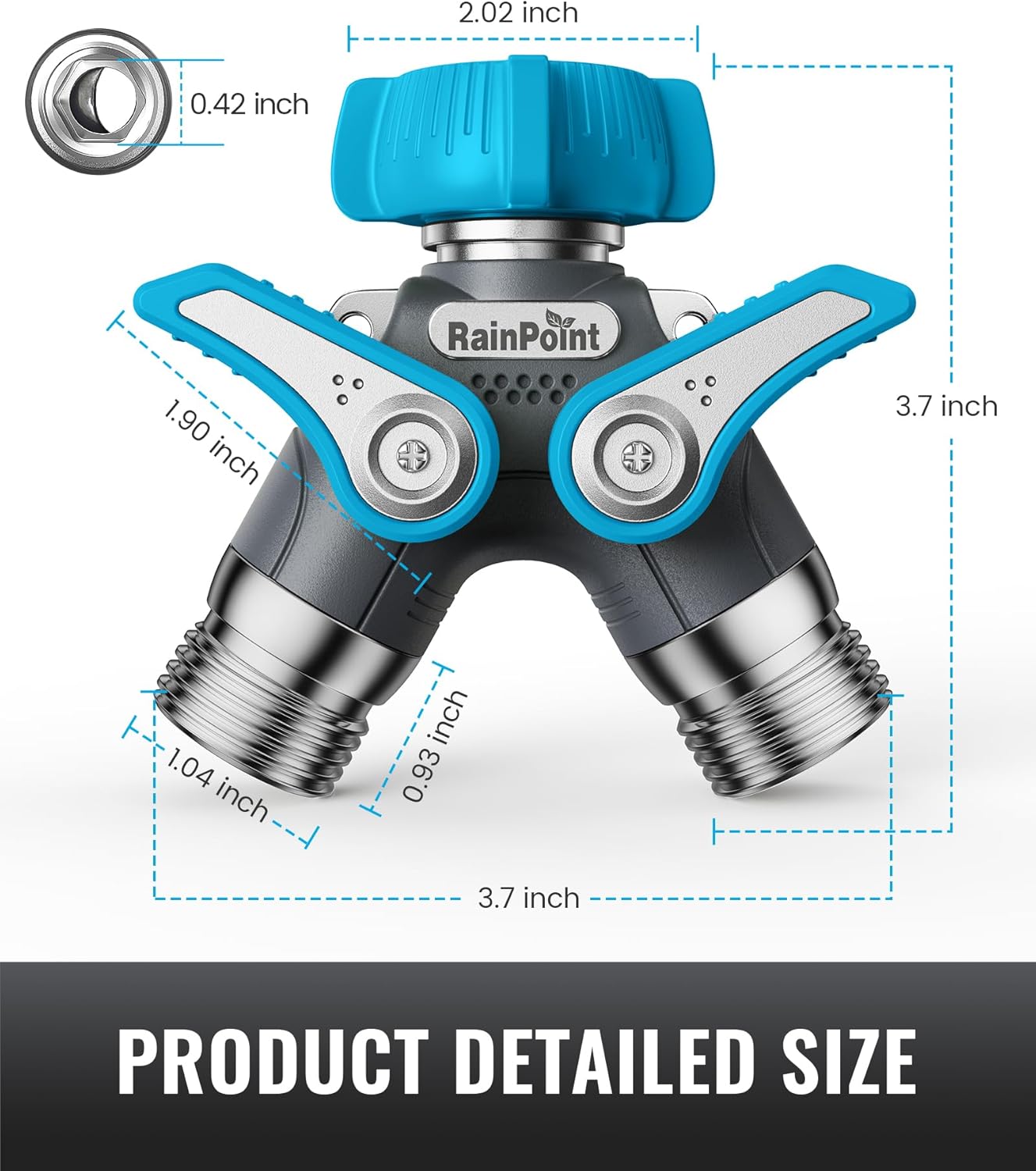 RAINPOINT Garden Hose Splitter 2 Way Heavy Duty,Water Hose Y Spigot Splitter with Shutoff Valves, 100% Metal Body