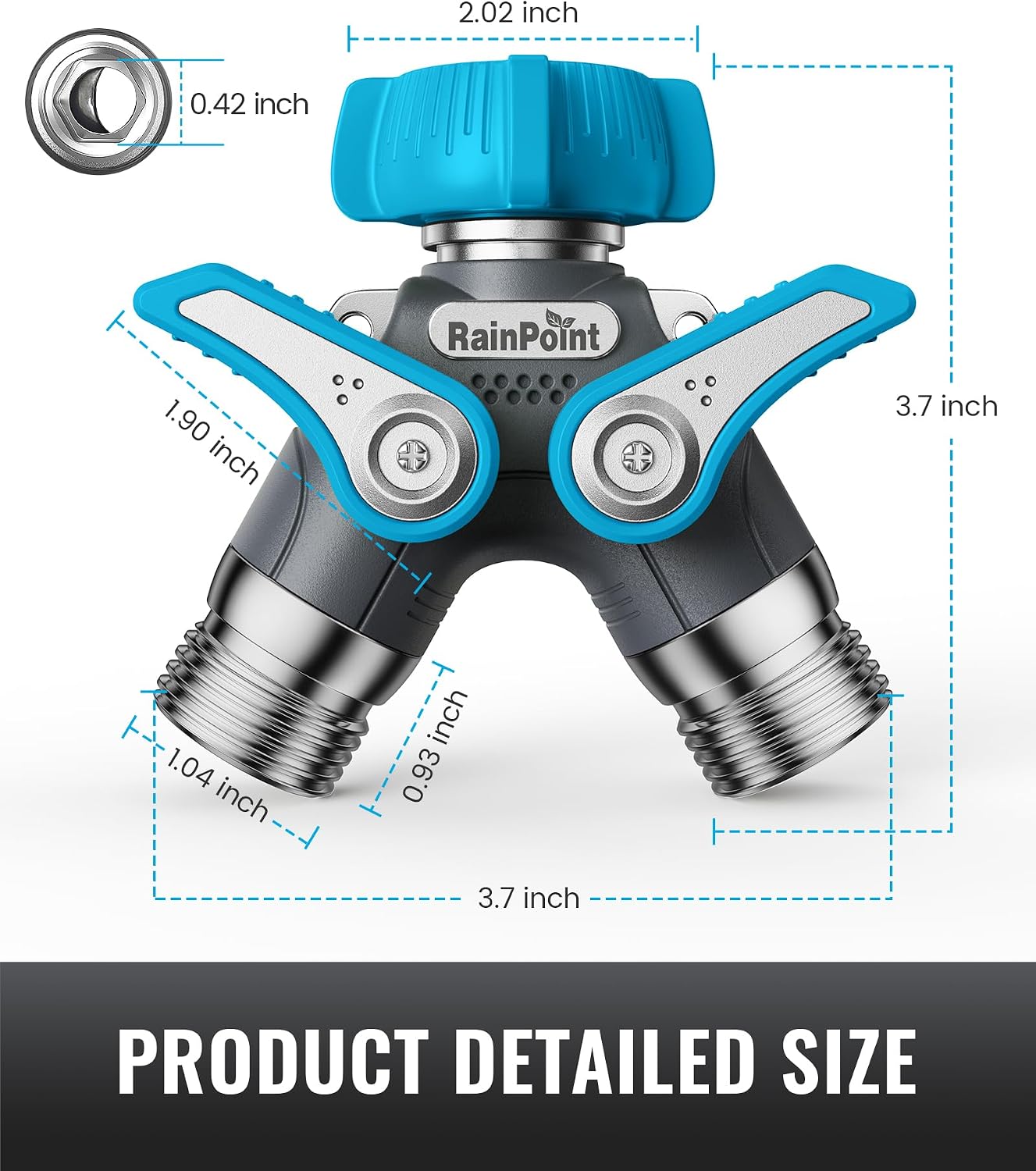 RAINPOINT Garden Hose Splitter, 2 Way Heavy Duty Water Hose Y Spigot Splitter with Shutoff Valves, 100% Metal Body
