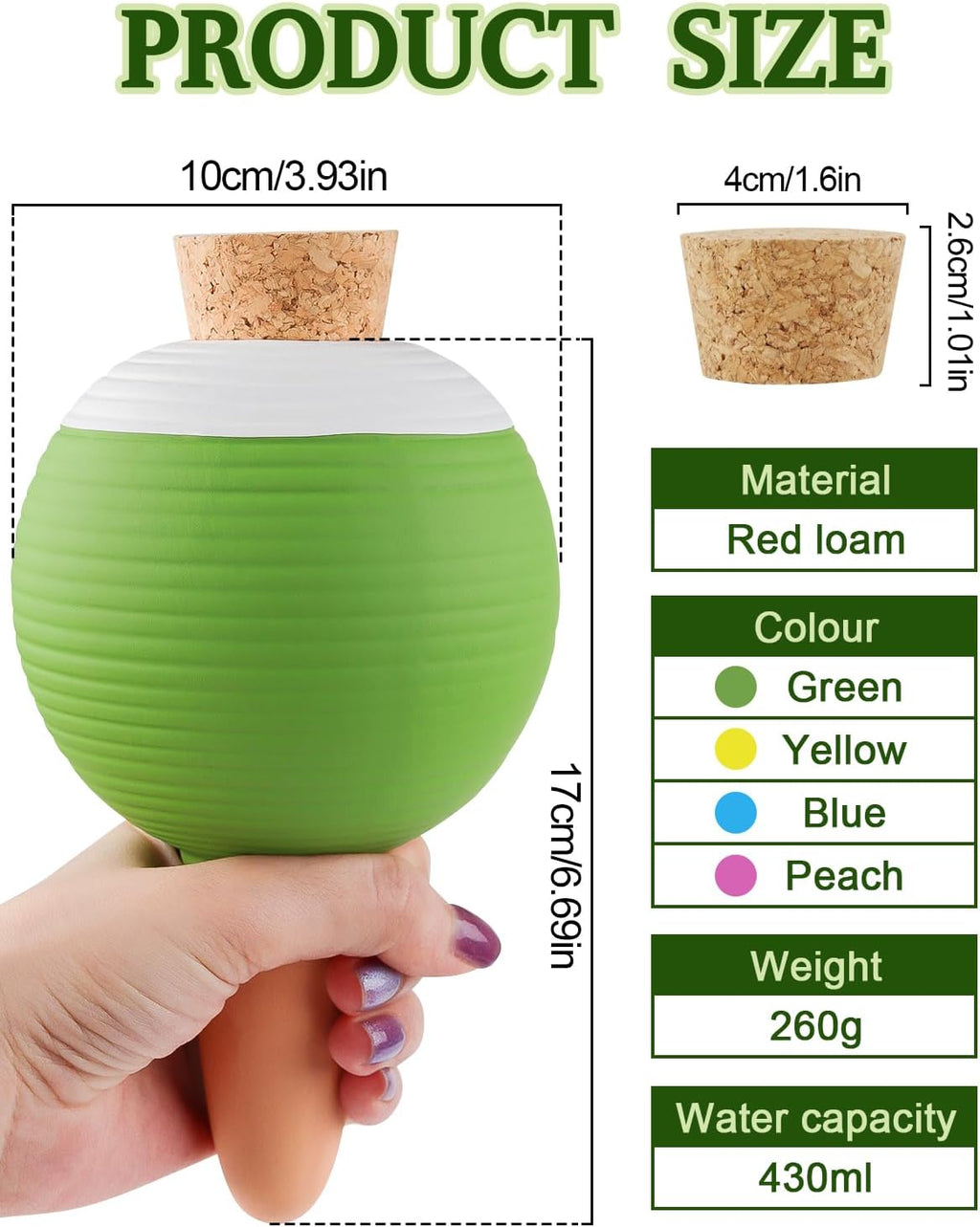 4Pcs Plant Watering Globes, Kalolary Large Terracotta Automatic Watering Stake Devices with Wooden Stopper for Pots