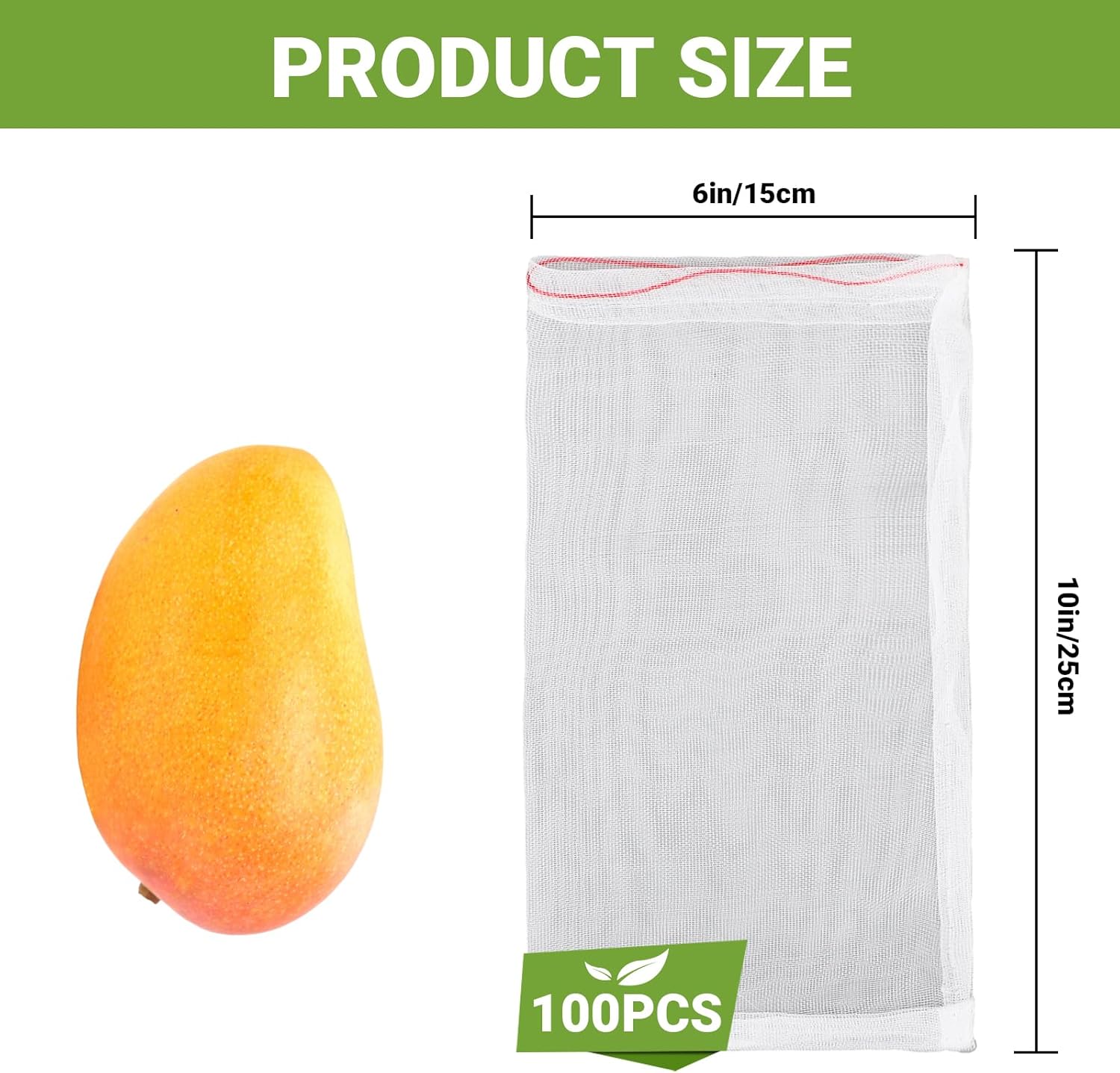 Fruit Bags for Fruit Trees, 100 PCS 6x10 Inch Fruit Protection Bags with Drawstring, Garden Netting Mesh Fruit Cover