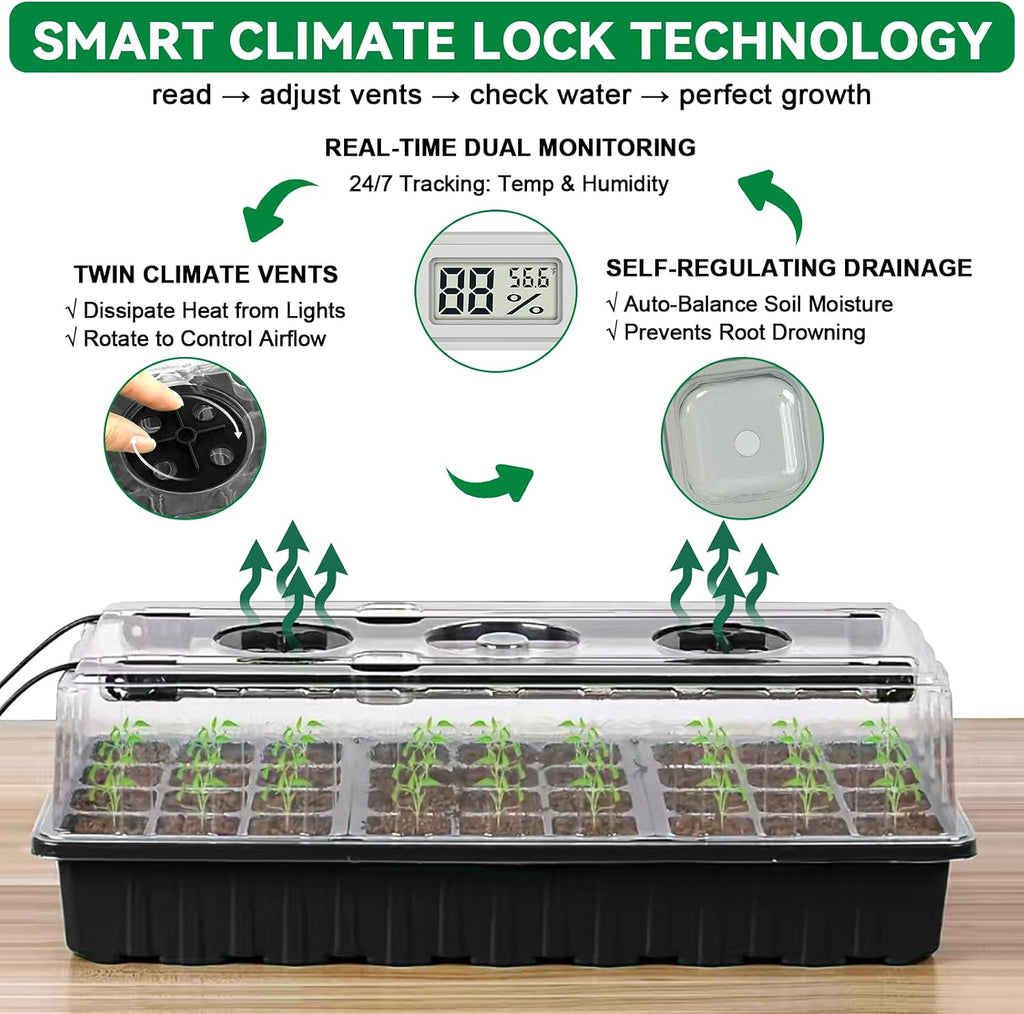 Seed Starter Tray with Grow Light,2 Pack 72 Cells Seed Starter Kit with Humidity Dome, Seed Starting Trays for Indoor