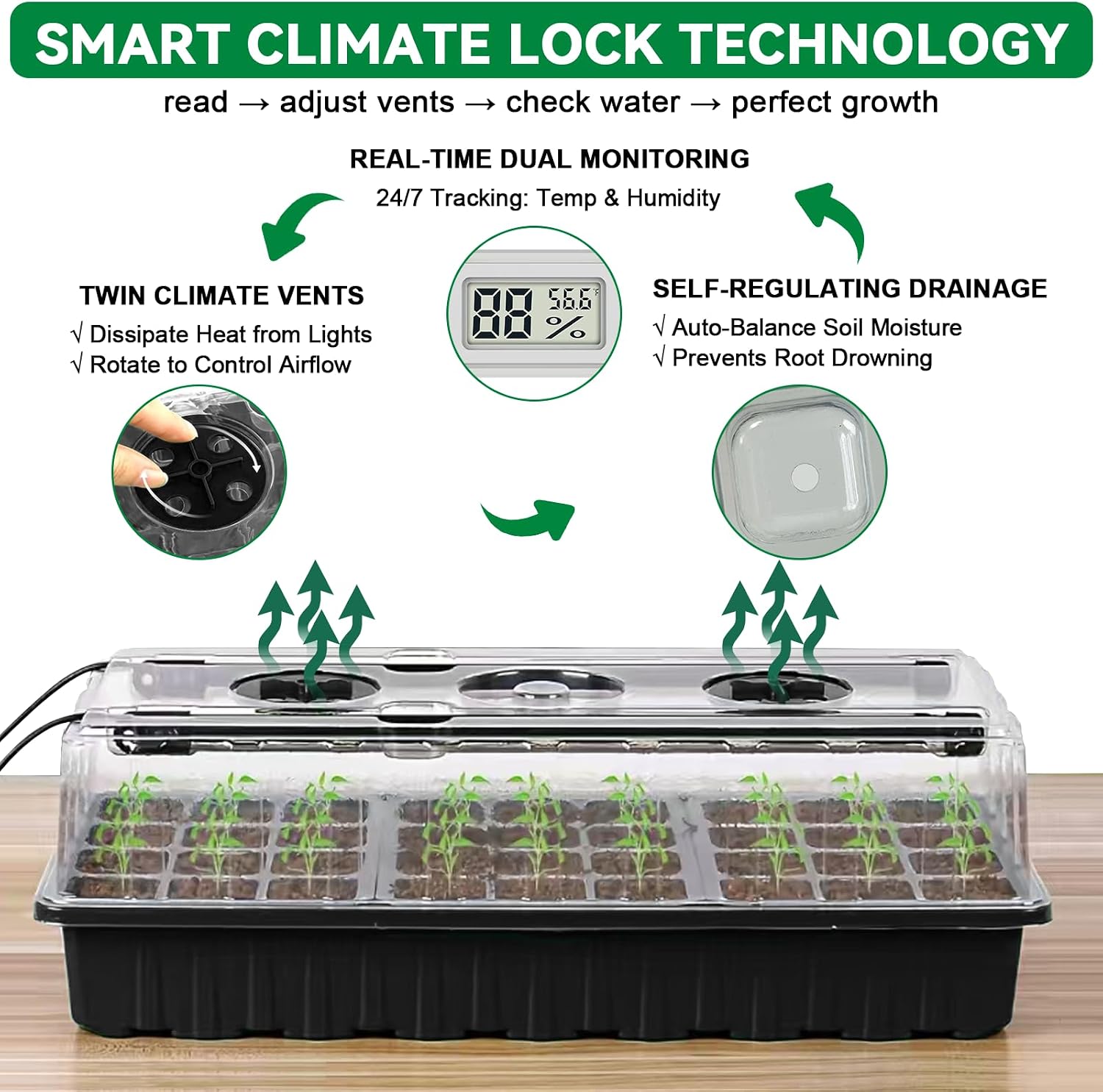 Seed Starter Tray with Grow Light,2 Pack 72 Cells Seed Starter Kit with Humidity Dome, Seed Starting Trays for Indoor