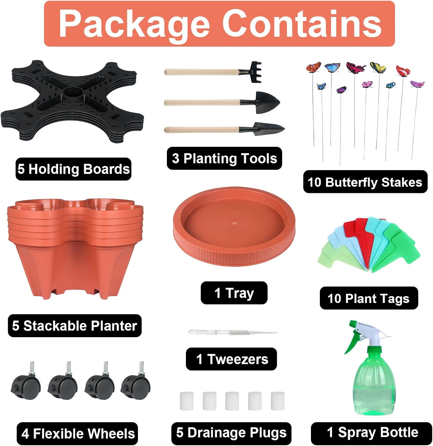 DUNCHATY Stackable Planters 6 Tier Vertical Garden Planting Tower Planters Strawberry, Herb, Flower, and Vegetable