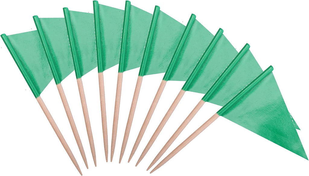 stidsds Solid Green Cupcake Toppers Flags Mini Small Plain Green Triangle Toothpick Stick Flag Blank DIY Color Decoration(100 pcs)