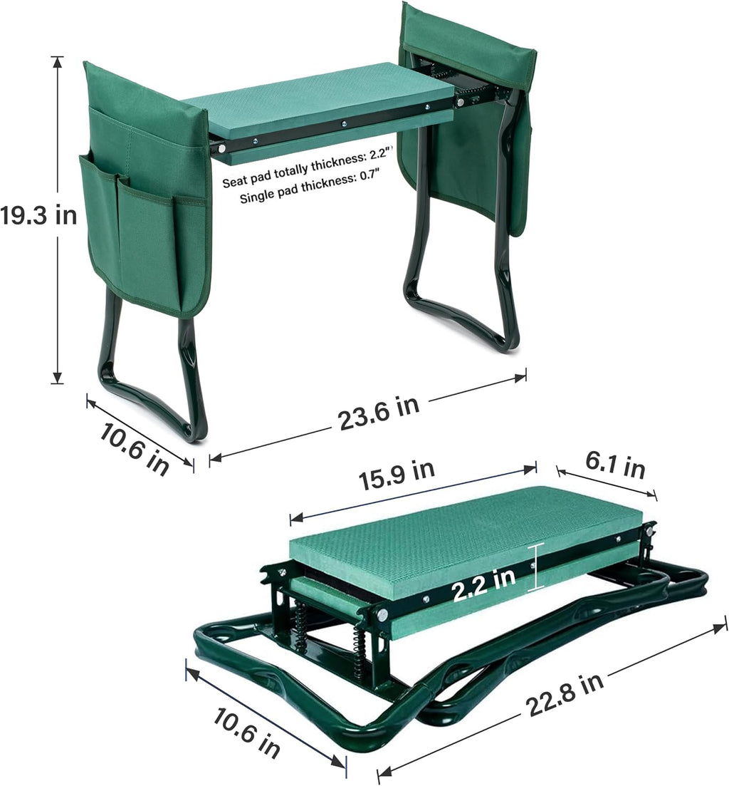 iPower Upgraded Garden Kneeler and Seat, with Sturdy Soft EVA Foam Pad, 2 Tool Pouch, Hold 330lb, Portable Foldable
