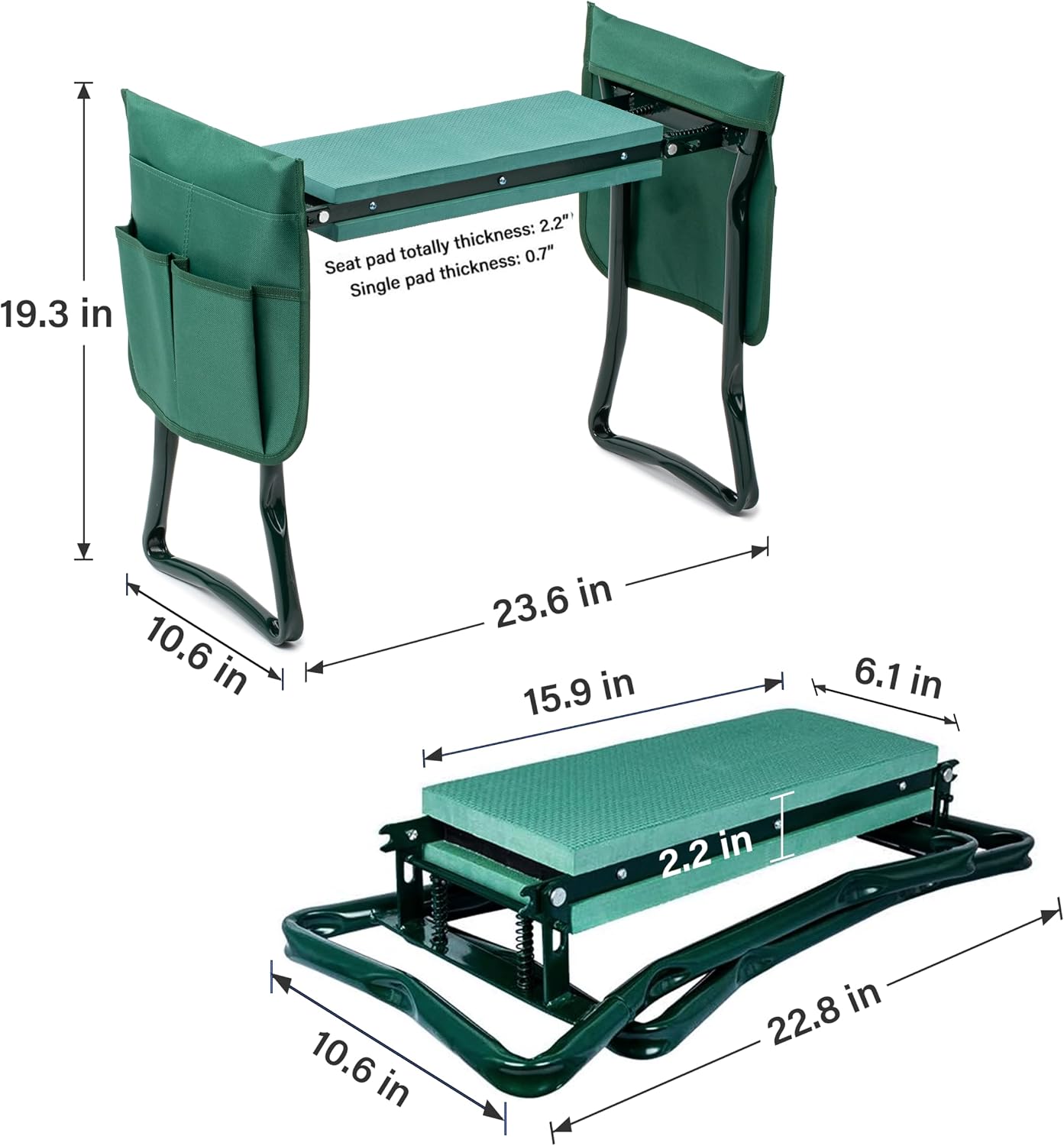 iPower Upgraded Garden Kneeler and Seat, with Sturdy Soft EVA Foam Pad, 2 Tool Pouch, Hold 330lb, Portable Foldable