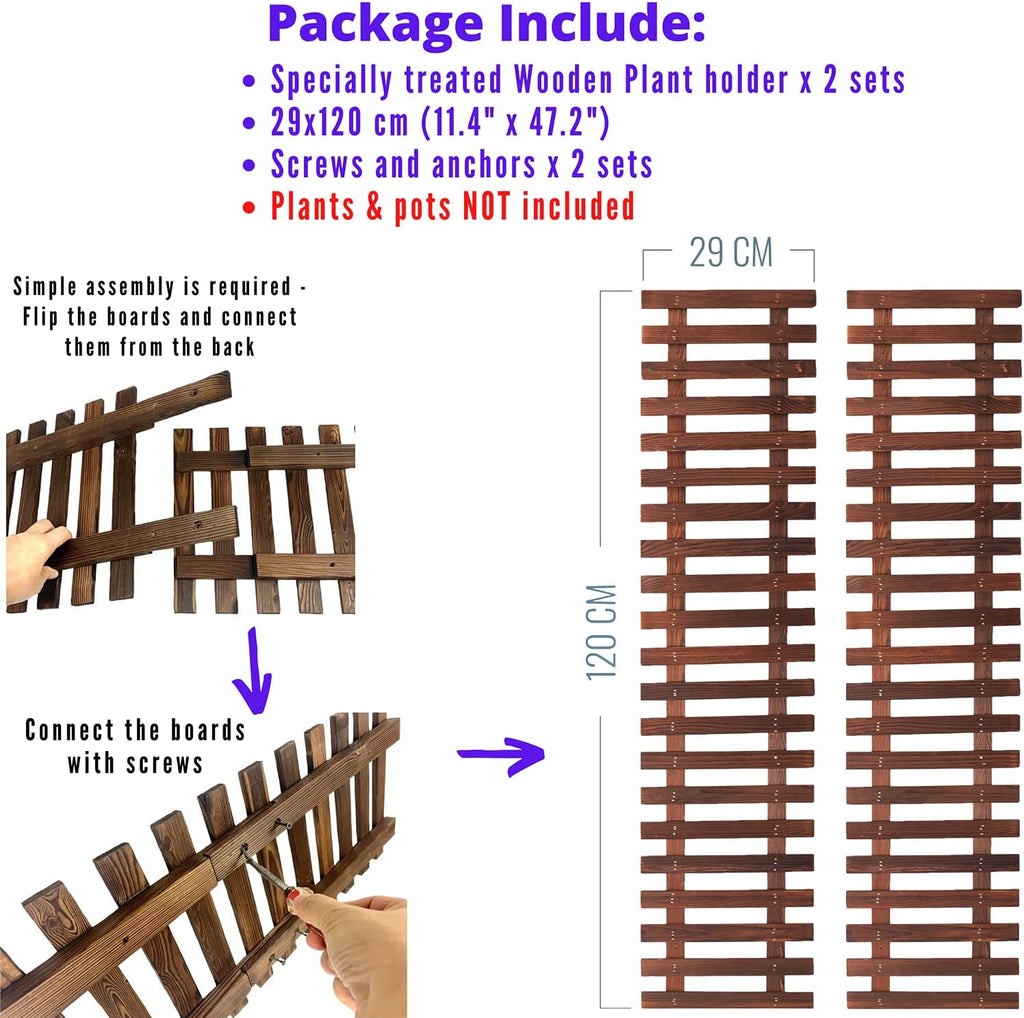 ShopLaLa Wooden Wall Planter (120cm, 2 Pack) Wooden Hanging Flower Plants | Large Outdoor Plants, Live Vertical Garden