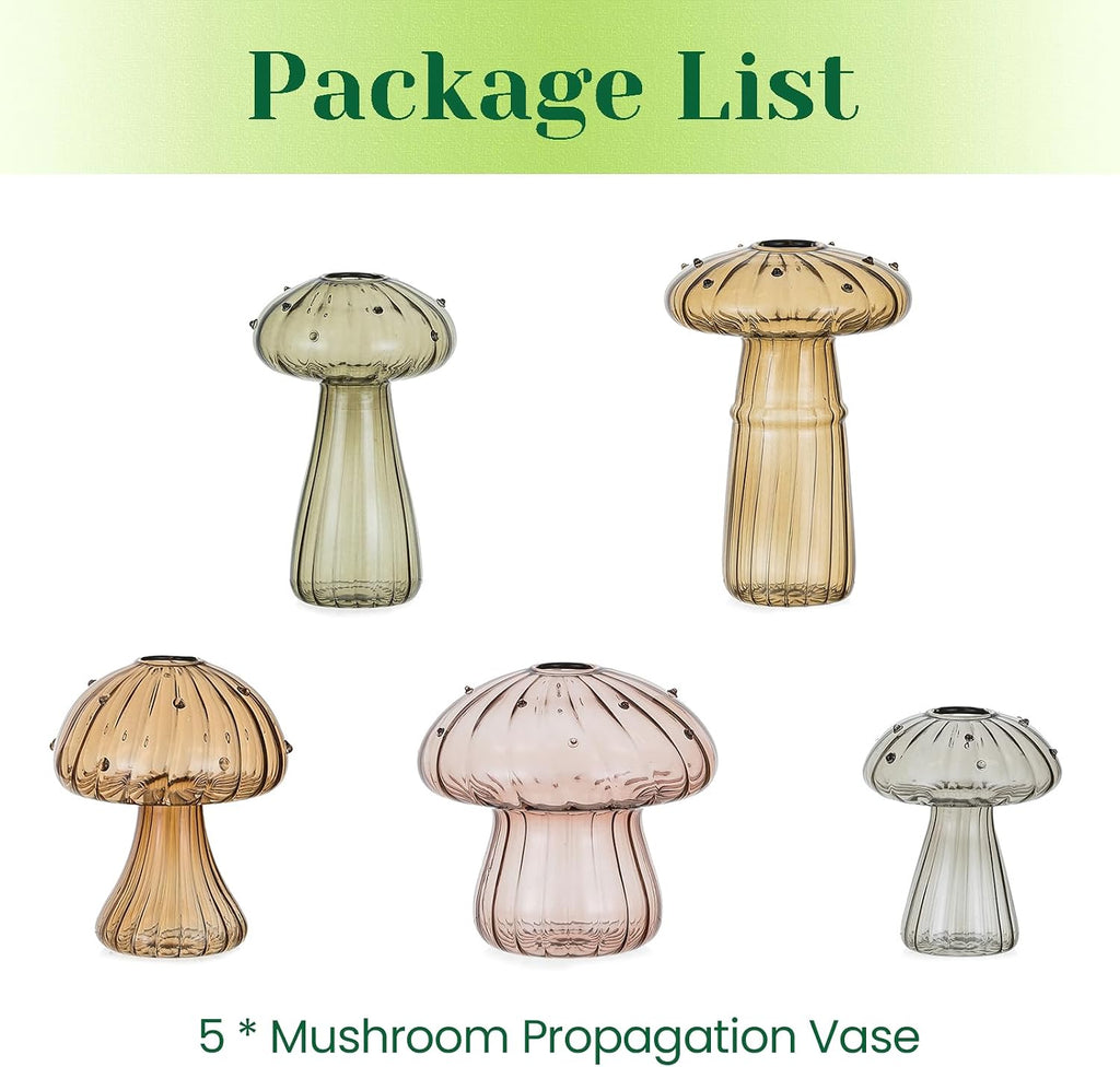 Hewory Plant Propagation Station: 5PCS Amber Glass Mushroom Vase for Flower | Propagation Vases, Mushroom Decor, Gifts