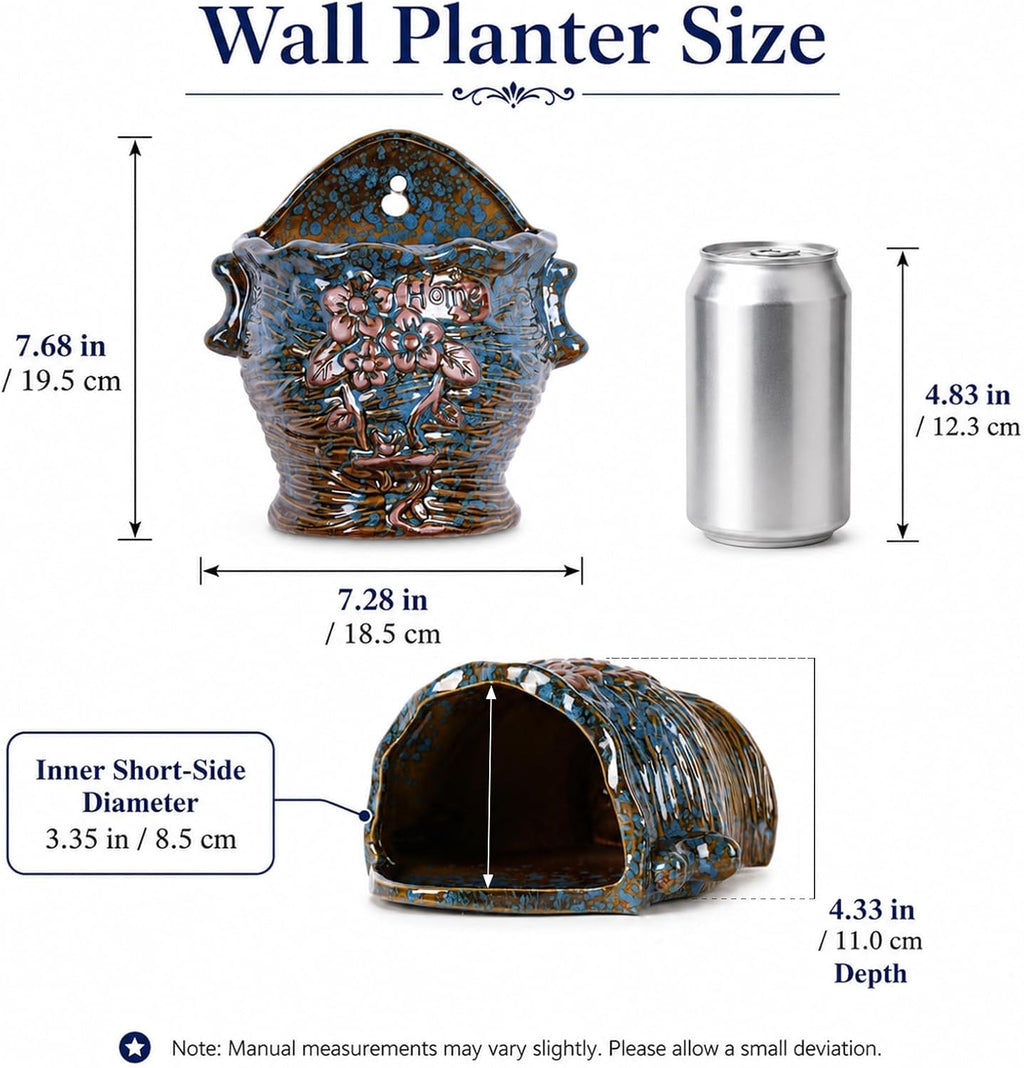 Ceramic Wall Planter for Indoor and Outdoor Plants, Decorative Ceramic Hanging Planter with Drainage Hole, Wall Hanging
