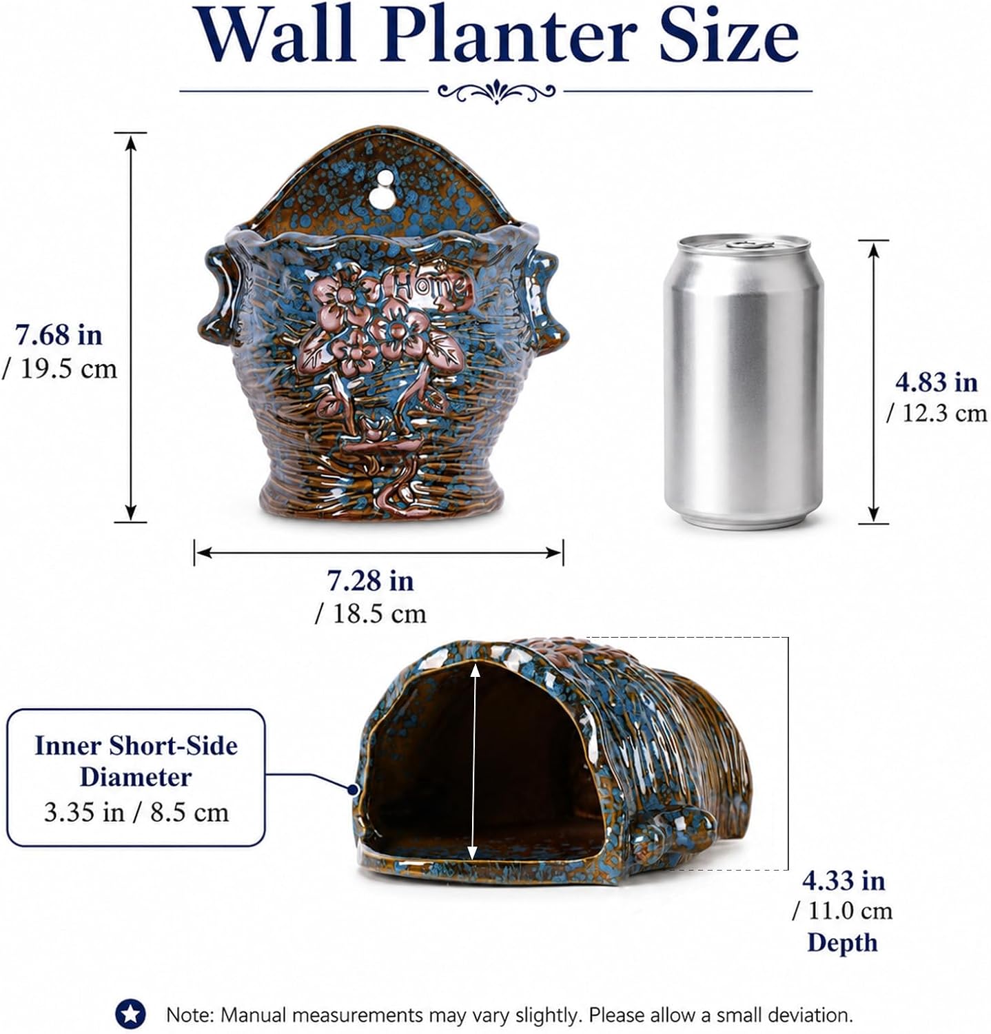 Ceramic Wall Planter for Indoor and Outdoor Plants, Decorative Ceramic Hanging Planter with Drainage Hole, Wall Hanging