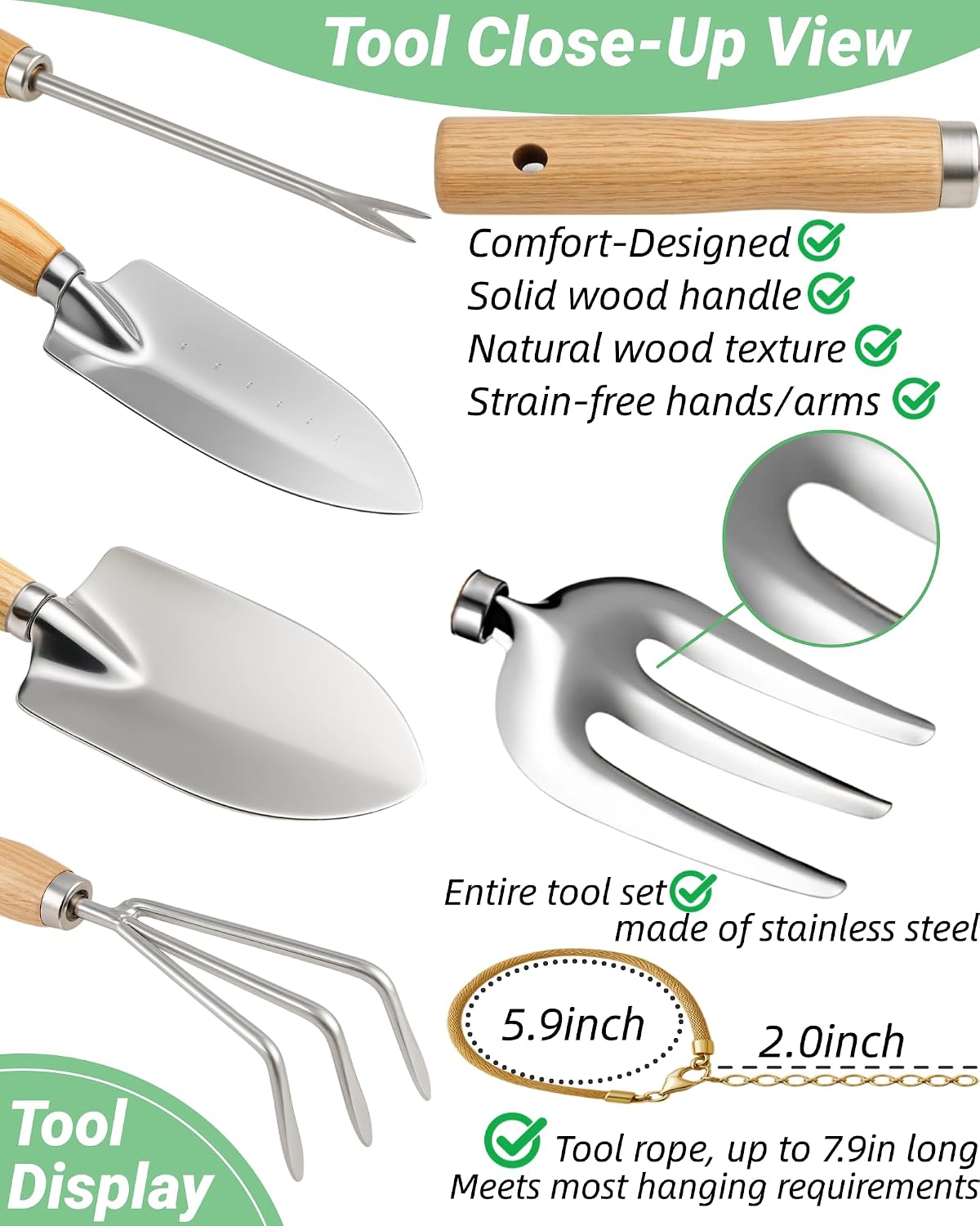 Garden Tool Set, Stainless Steel Gardening Hand Tools, Gardening Supplies Kit, Garden Tools with Fashion and Durable
