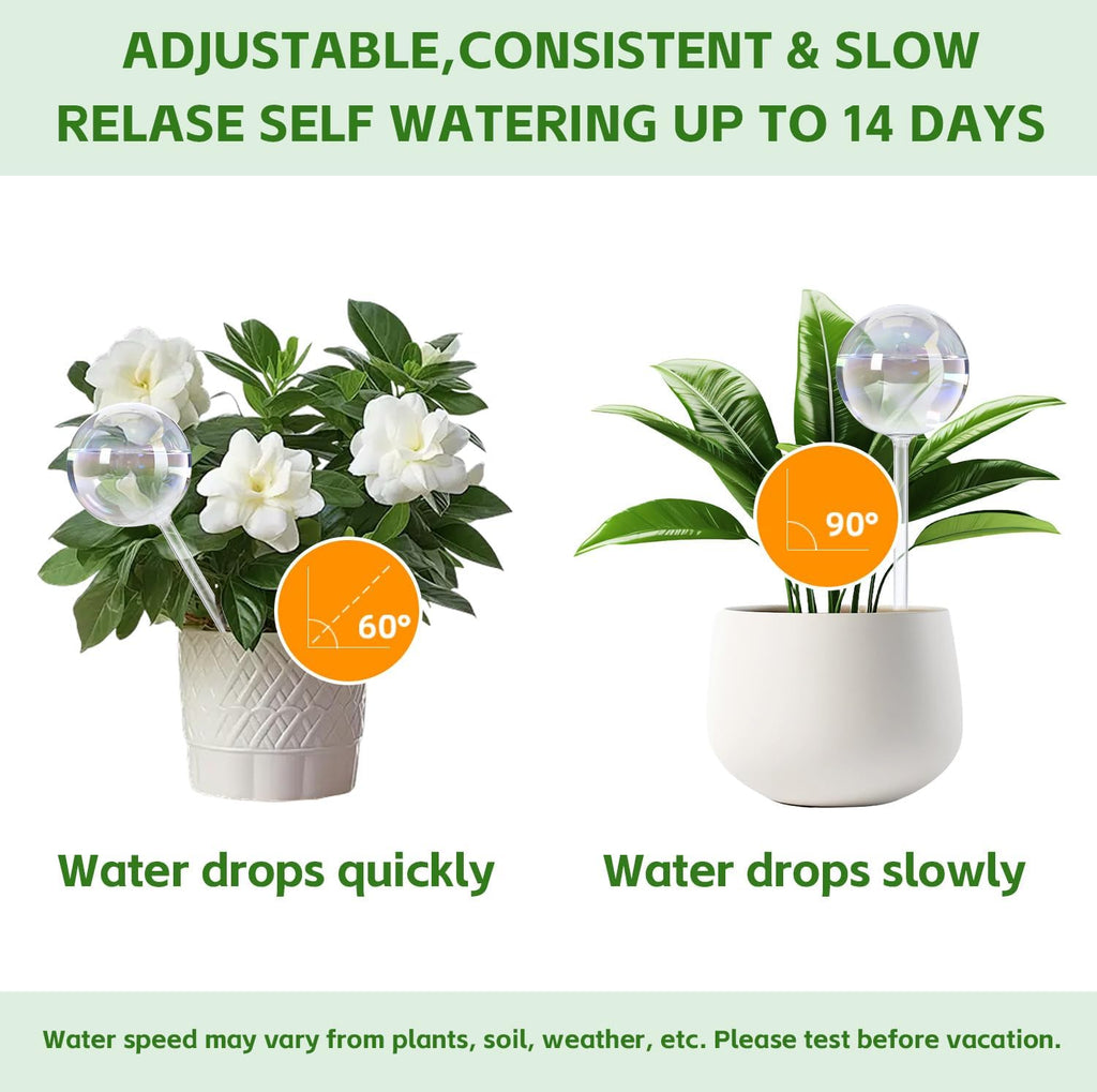 Large Self Watering Globes,Glass Automatic Plant Waterer for Vacation/Daily | Rainbow Gradient Glass Spikes,Slow