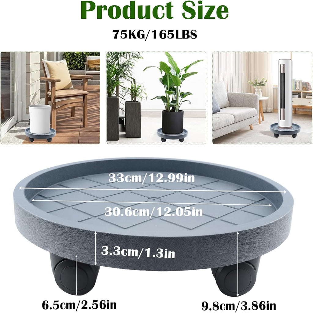 K KASONIC 12 Inch Plant Caddy with Wheels, 220LBS Capacity Rolling Plant Stand Dolly, 2 Pack Round Planter Saucer Mover