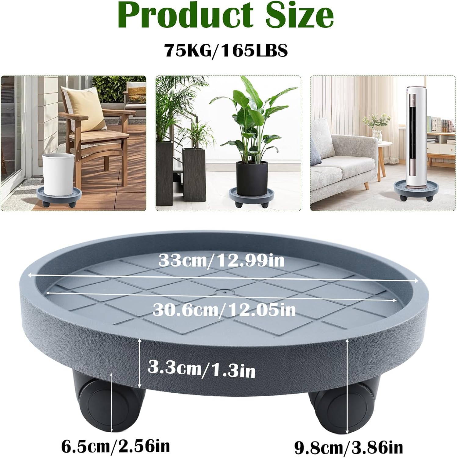 K KASONIC 12 Inch Plant Caddy with Wheels, 220LBS Capacity Rolling Plant Stand Dolly, 2 Pack Round Planter Saucer Mover