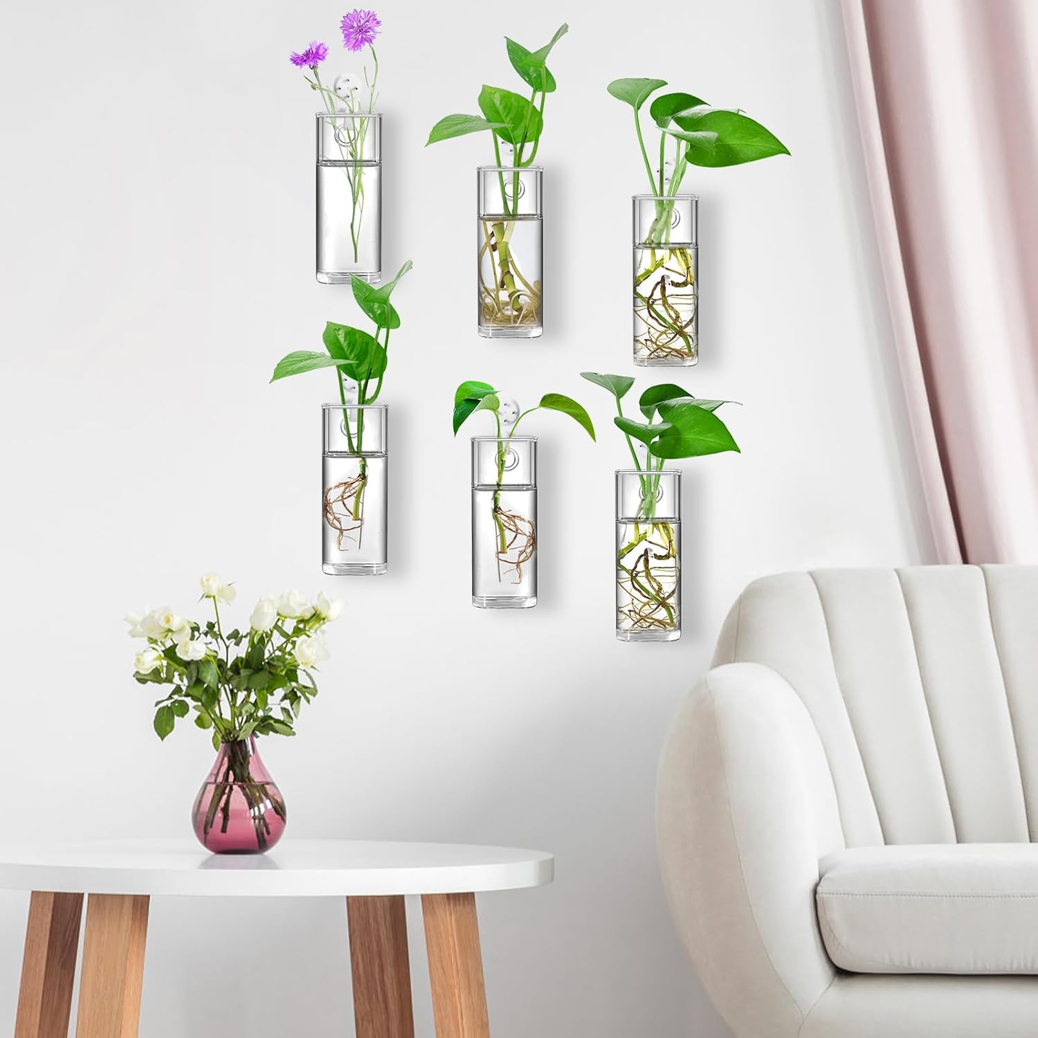 Fasmov 6 Pack Wall Hanging Glass Planters, Terrarium Holders for Air Plants, Succulents, Flowers - Square, Clear Vase