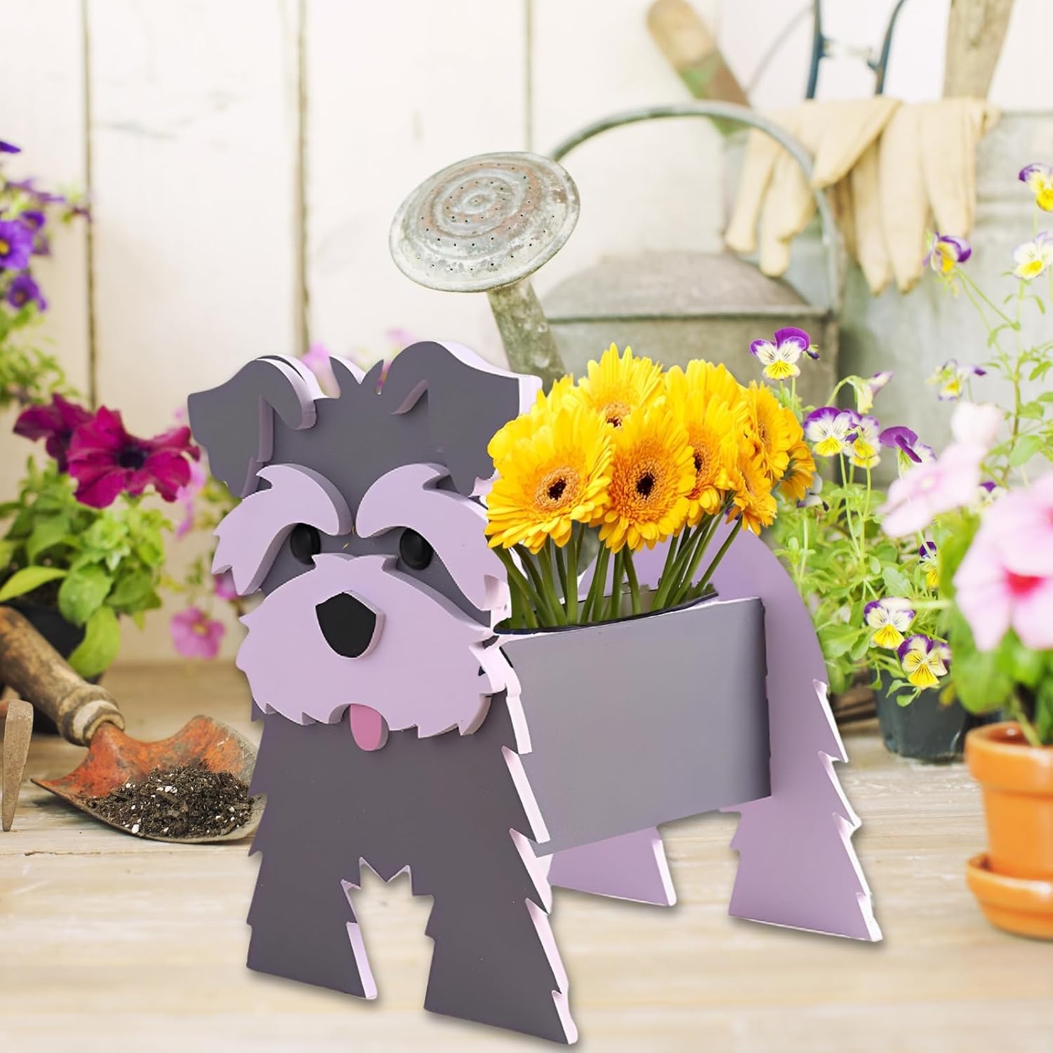 Gray Schnauzers Dog Planter Pots, Animal Shaped Flower Pot | Cute Plant Gift for Women and Pet Lovers, Indoor Outdoor