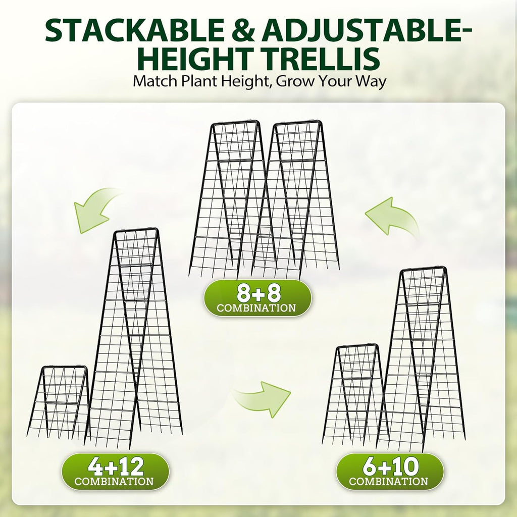 Heavy Duty 2 Pack 50"x17" Adjustable A-Frame Trellis for Climbing Plants Outdoor, Metal Rust-Proof Garden Trellis