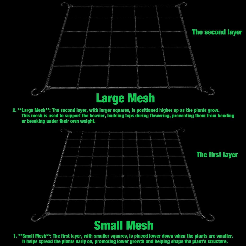 Trellis Netting 4x4, Scrog Net 4x4' ​for Grow Tent,Flexible Elastic Black Square Garden Plant Grow Nets,2-Pack