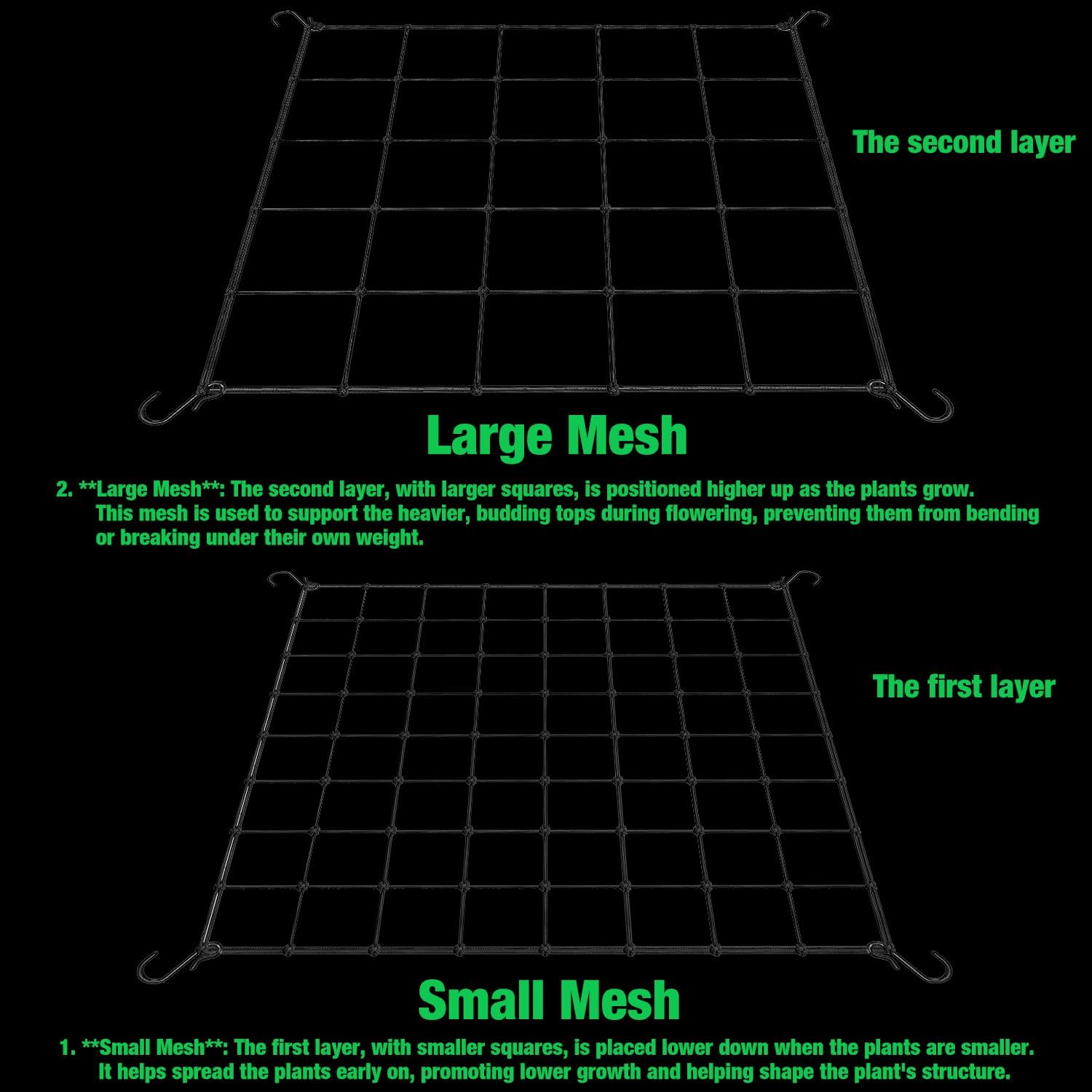 Trellis Netting 4x4, Scrog Net 4x4' ​for Grow Tent,Flexible Elastic Black Square Garden Plant Grow Nets,2-Pack