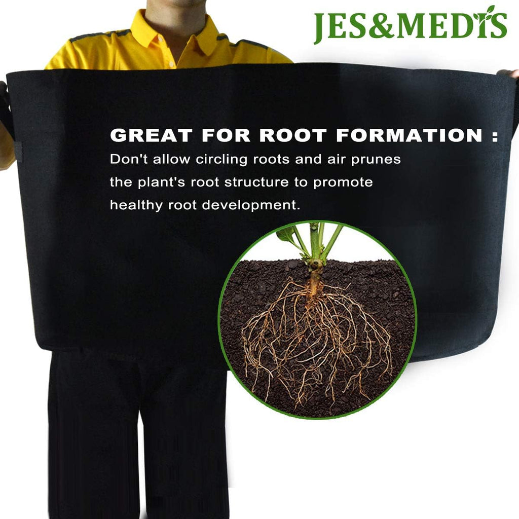 JES&MEDIS 6-Pack 45 Gallon Plant Grow Bags Thick Aeration Non Woven Fabric Flower Vegetable Pots with Handles Garden