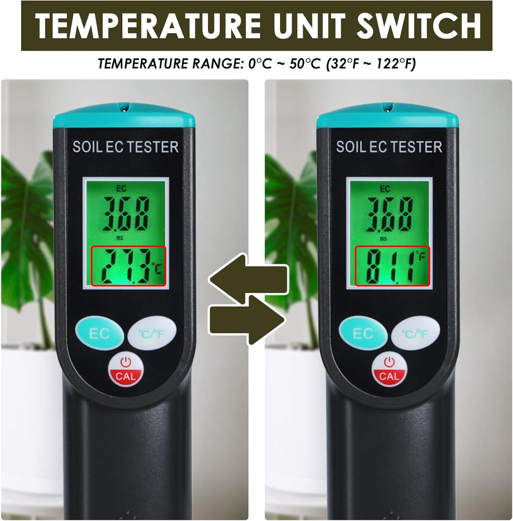 2 in 1 Digital Plants EC Meter Soil EC & Temperature Meter | Soil EC Meter with ATC, Corded EC Sensor Electrode