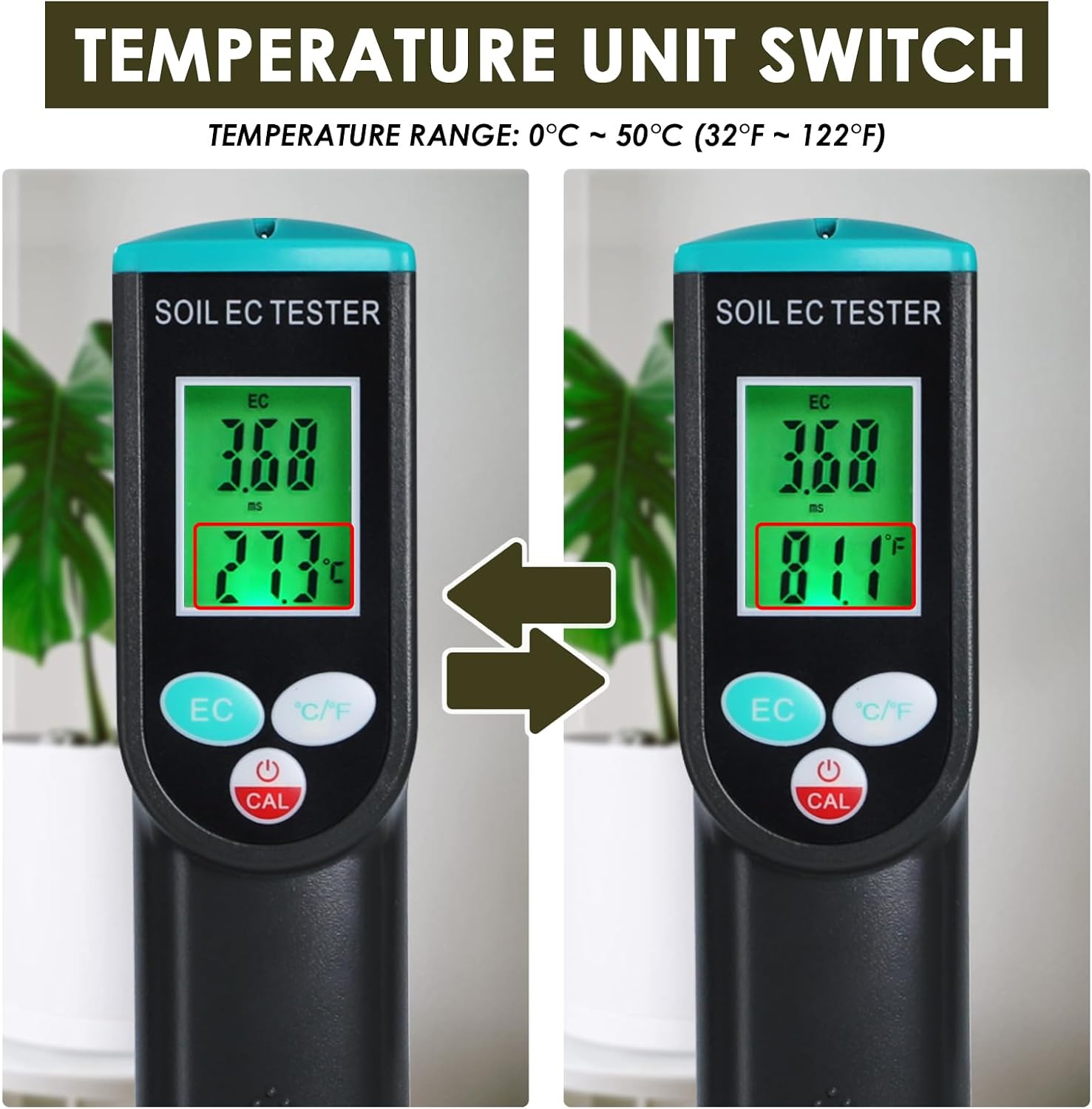 2 in 1 Digital Plants EC Meter Soil EC & Temperature Meter | Soil EC Meter with ATC, Corded EC Sensor Electrode