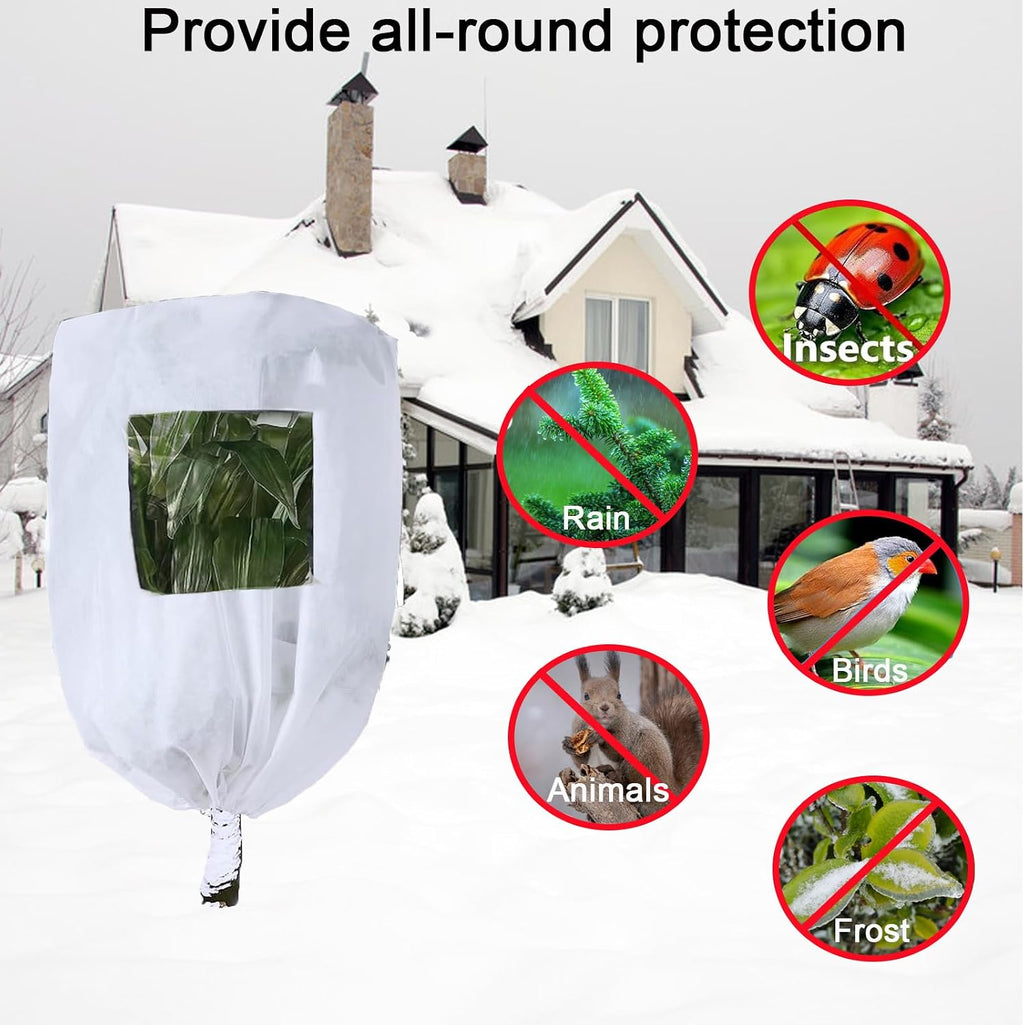 CMINGJ Plant Frost Protection Covers with Viewing Window, 39.37" x 39.37", 2.06oz/yd², Reusable Drawstring Tree Cover