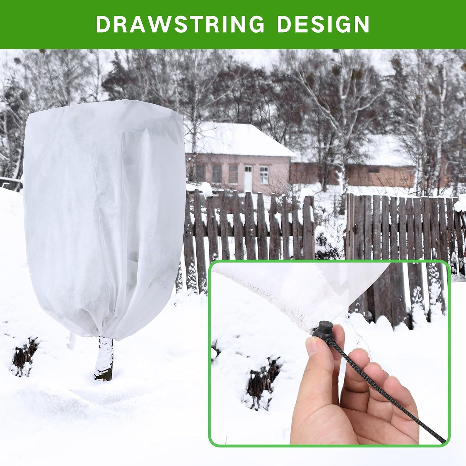 Garutom 2-Pack Plant Covers Freeze Protection 48" x 72" 2.2 oz, Frost Cloth Plants Jacket Drawstring Tree Cover for