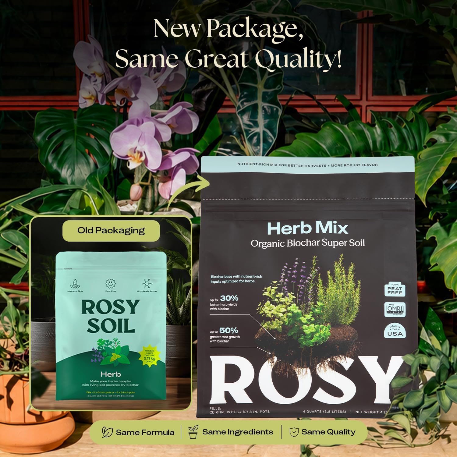 Rosy Soil Herb Mix, Organic Indoor and Outdoor Herb Potting Soil, 4 Quarts | Biochar, Worm Castings, Mycorrhizae Blend
