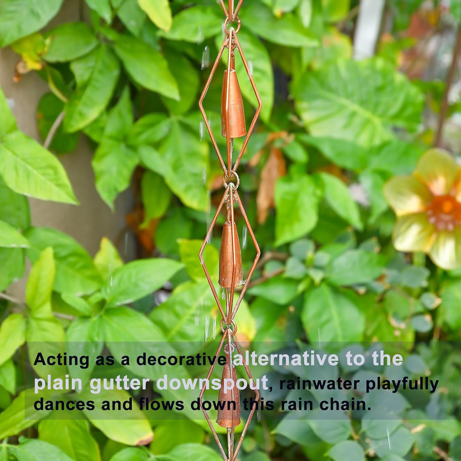 8.5 Ft Diamond & Bell Rain Chain, Patina Gutter Decorative Rain Chain | Copper Patina Finish Iron