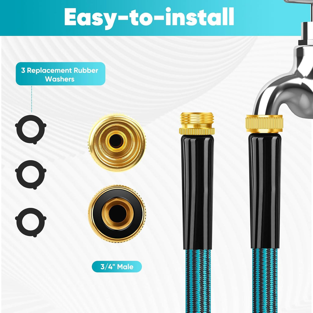 Garden Hose 50FT, Non-Expanding Water Hose Ultra Lightweight With Nozzle | Kink-Free, Sturdy, Leak-Proof, Flexible