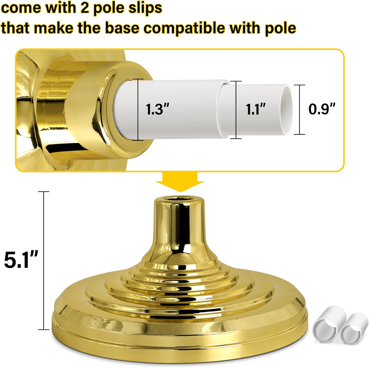 This Base Stand for Indoor Flagpole, Gold Interior Flag Holder Stands for Pole Compatible with 1.3 Inch,1.1 and 0.9