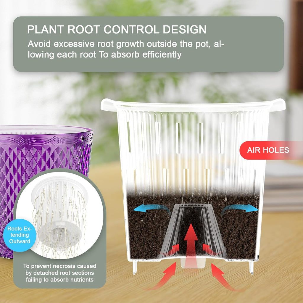 QCQHDU Hanging Planters for Indoor Plants, 2-Pack, 7.2 Inch, Purple | Plastic, Self Watering Plant Hanger, with