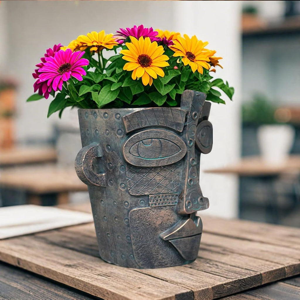 Bronze Abstract Face Planter Pots Unique Head Plant Pots Funny Face Flower Pot for Indoor Plants Home Art Table