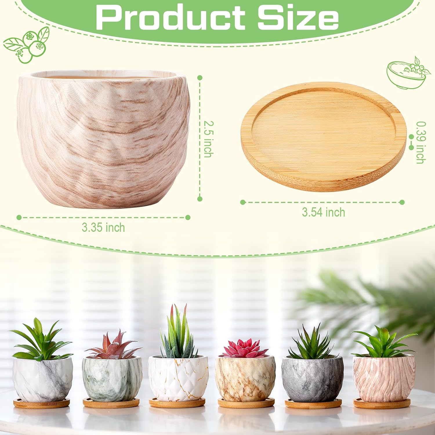 Marbling Ceramic Flower Pot 3.35 Inch Succulent Small Plant Cactus Herbs Planter Ceramic Pot with Drainage Hole Matte