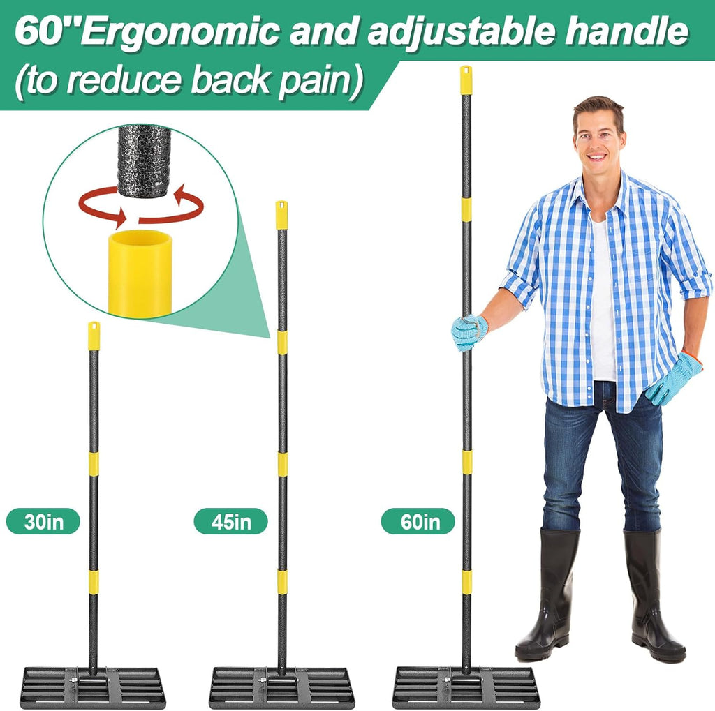 Lawn Leveling Rake, 17x10 Heavy Duty Lawn Leveler with Adjustable Handle Dirt Ground Level Tool for Yard Garden (60