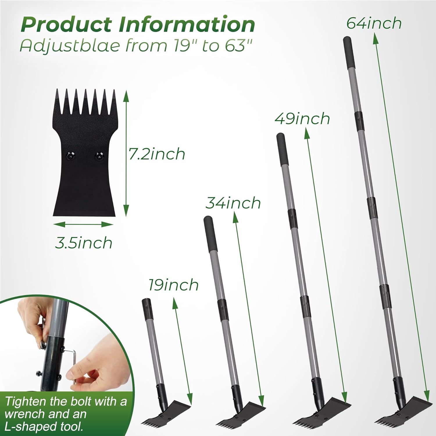 Walensee 2-in-1 Weed Puller Tool and Garden Hoe, Long Handle Weed Rake | Durable 3.5mm steel head, 64-inch adjustable