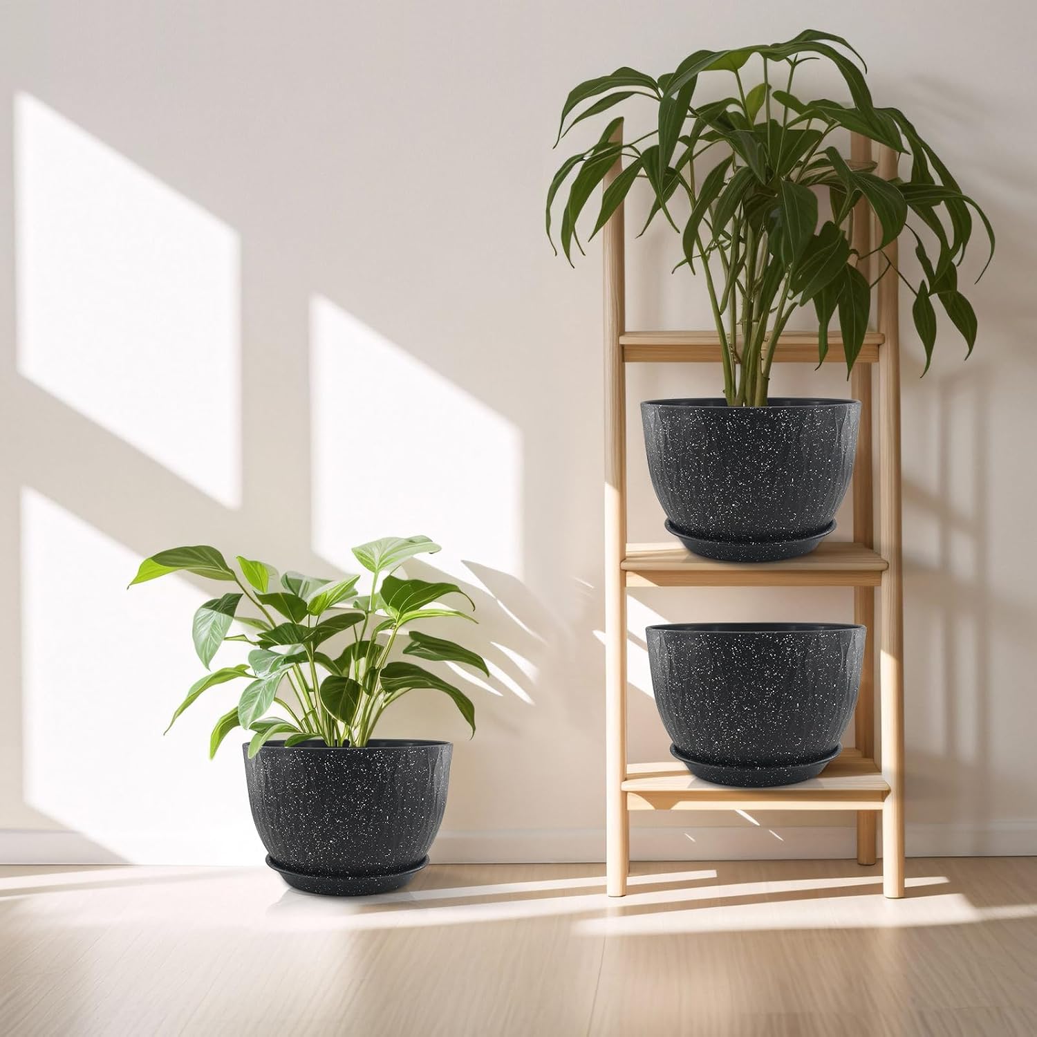 12 inch Large Plant Pots, Flower Pots with Multi-Mesh Drainage Holes and Saucer, Plastic Planters for Indoor and