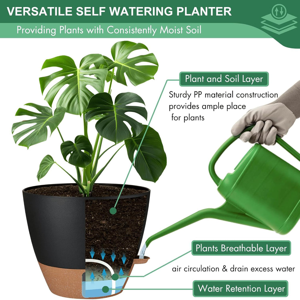 montresor 12/10/8 Inch Self Watering Pots for Indoor Plants Plastic Large Plant Pots for Outdoor Plants, Water Level