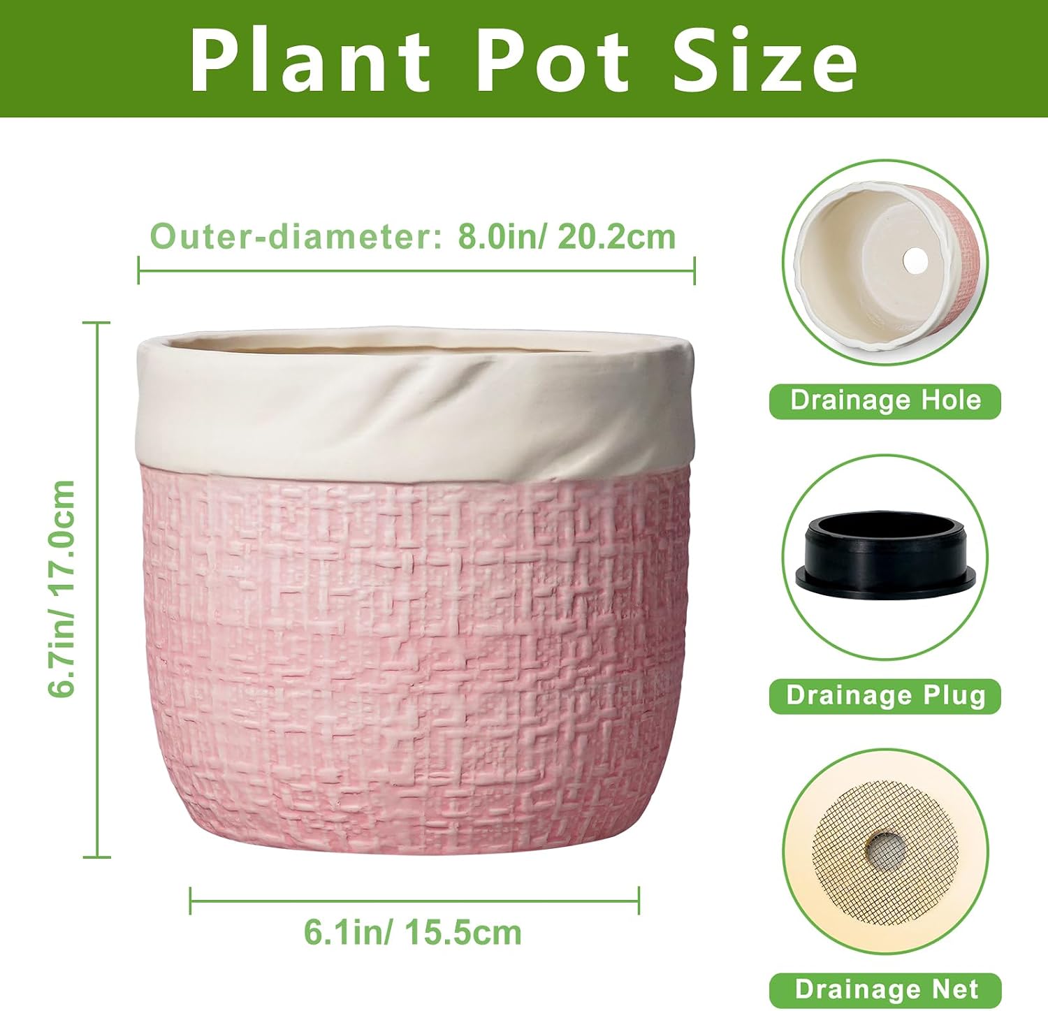 Ceramic Plant Pots, 8 Inch Planter, Round Pots for Plants, Pink | Decorative Unique Flower Pots for Indoor Plants, Boho