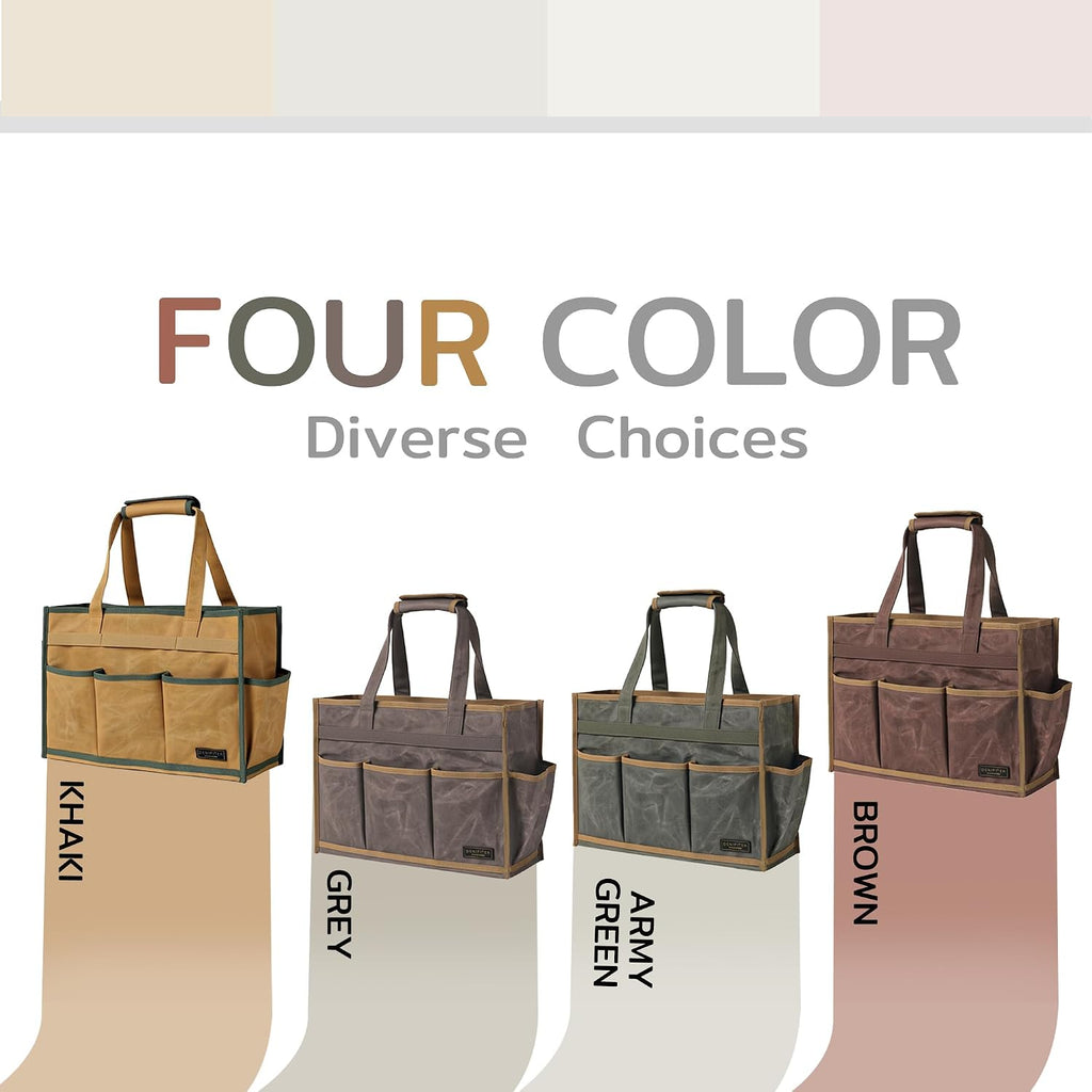 Canvas Large Tool Bag - A Large Main Pocket and 14 Insert Pockets Garden Tool Tote Bag - Durable 16oz Waxed Canvas Tool