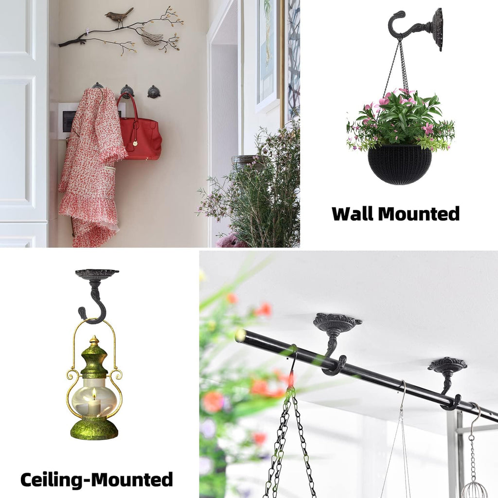 Sungmor Heavy Duty Cast Iron Ceiling Hooks - 2PC Black, 3.5x3.9Inch Decorative Plant Hangers, Indoor Outdoor Swag Hooks