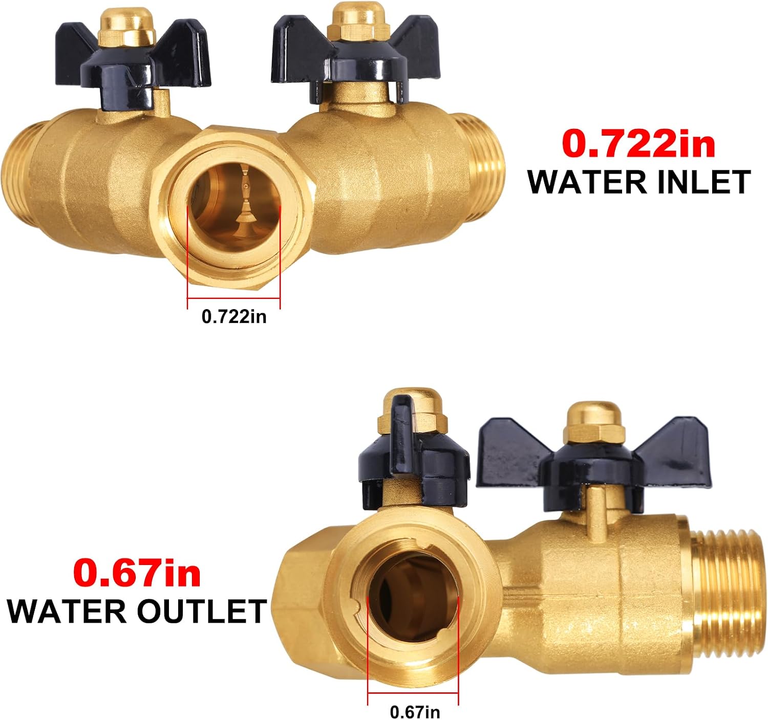 Heavy-Duty Brass 2-Way High-Flow Garden Hose Splitter, Outdoor Faucet Y-Valve Diverter Connector with Butterfly Handle