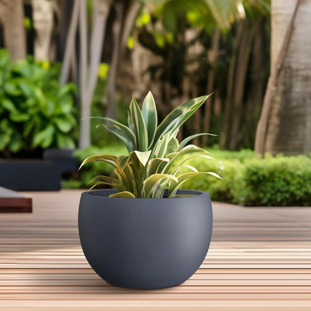 Kante Accent Round Bowl Charcoal Concrete Planter 15.7" Dia, Outdoor | Rubber Plug for Indoor, Drainage for Garden
