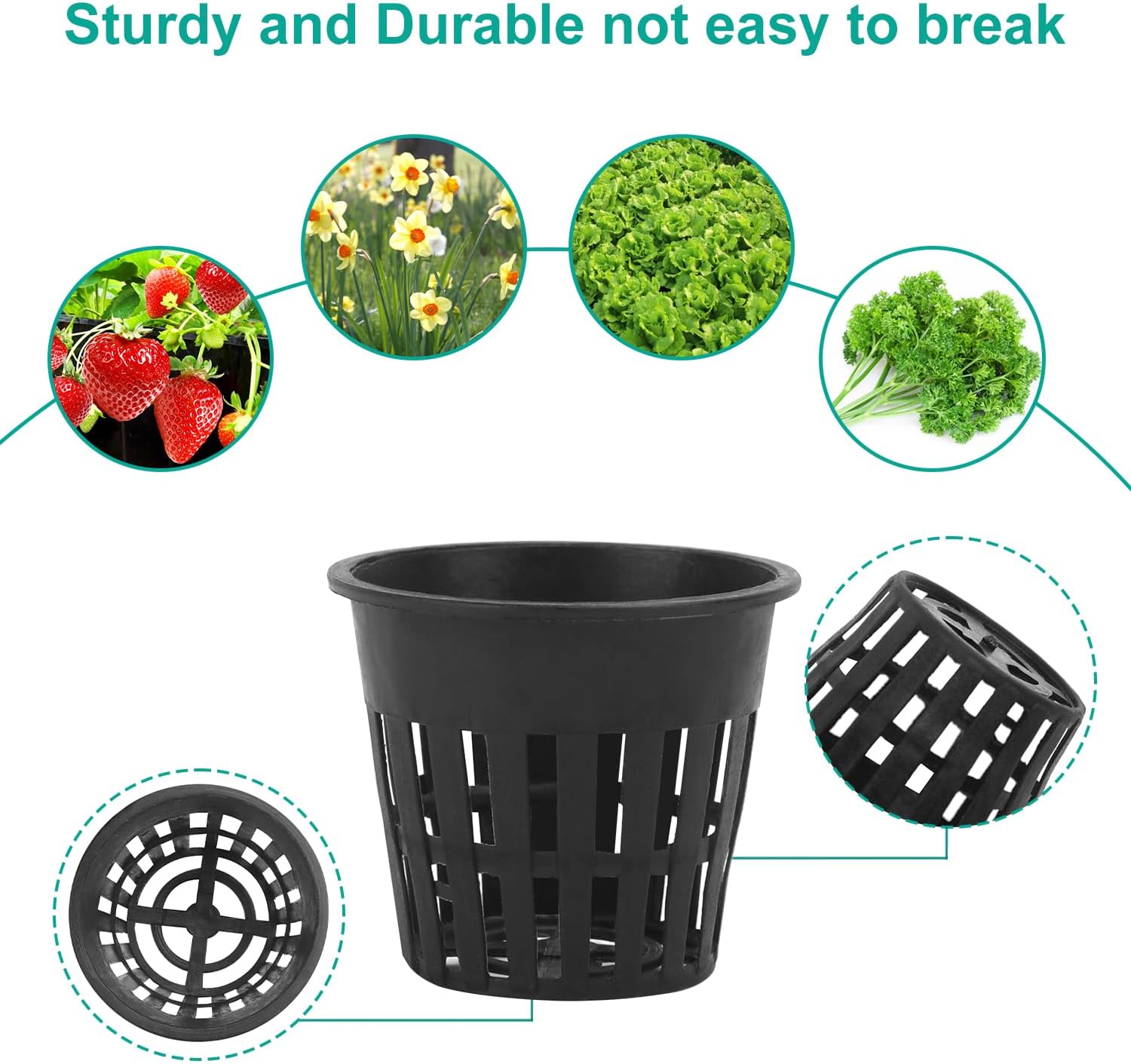 100 Pack 3 Inch Net Pots, Slotted Mesh Net Cups, Round Wide Lip Design Hydroponics Supplies Cups for Indoor or Outdoor