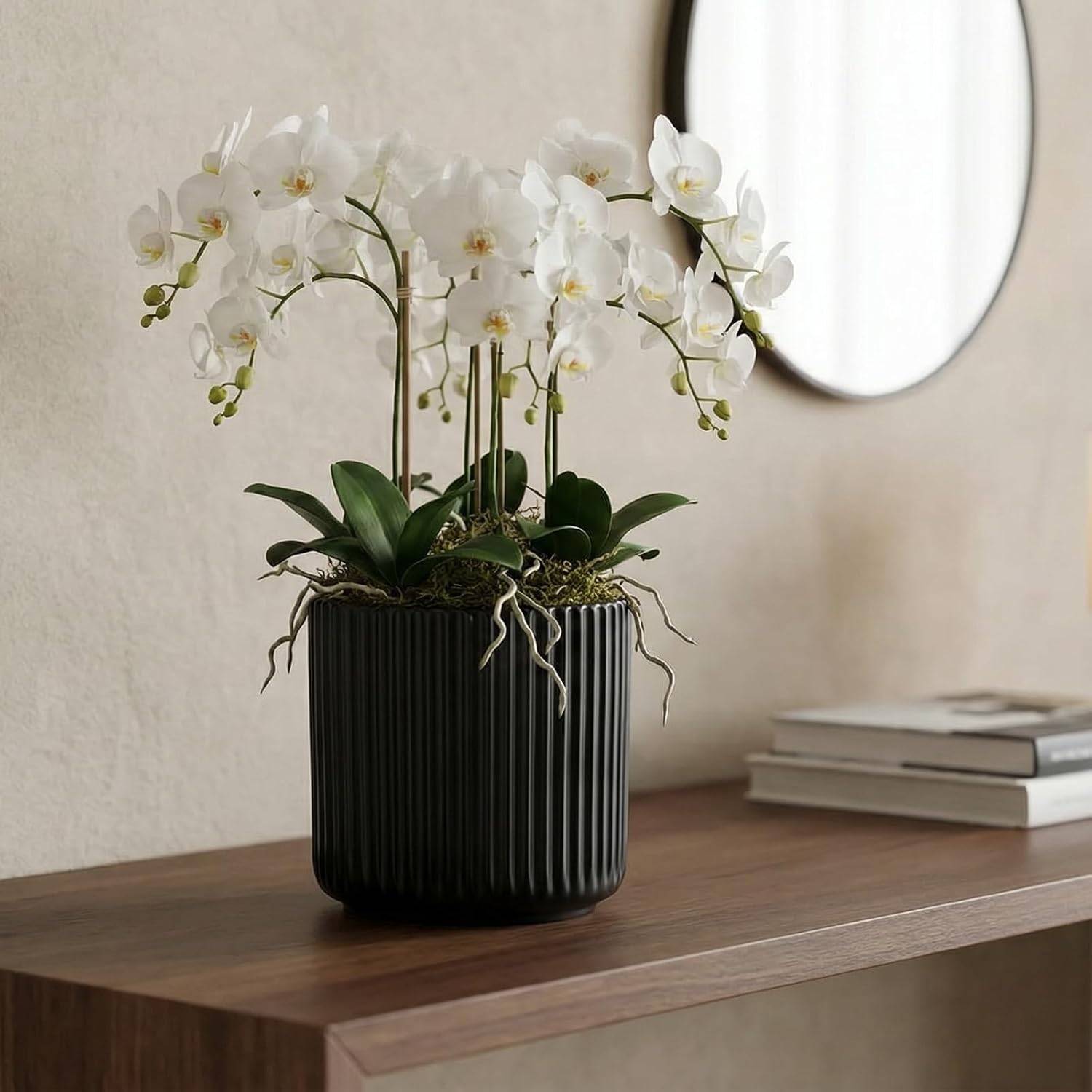 Ceramic Orchid Pot, Clear Nursery Pot & self Watering,5 inch,Black | Dual-Pot System,Root Visibility,Flexible Use for
