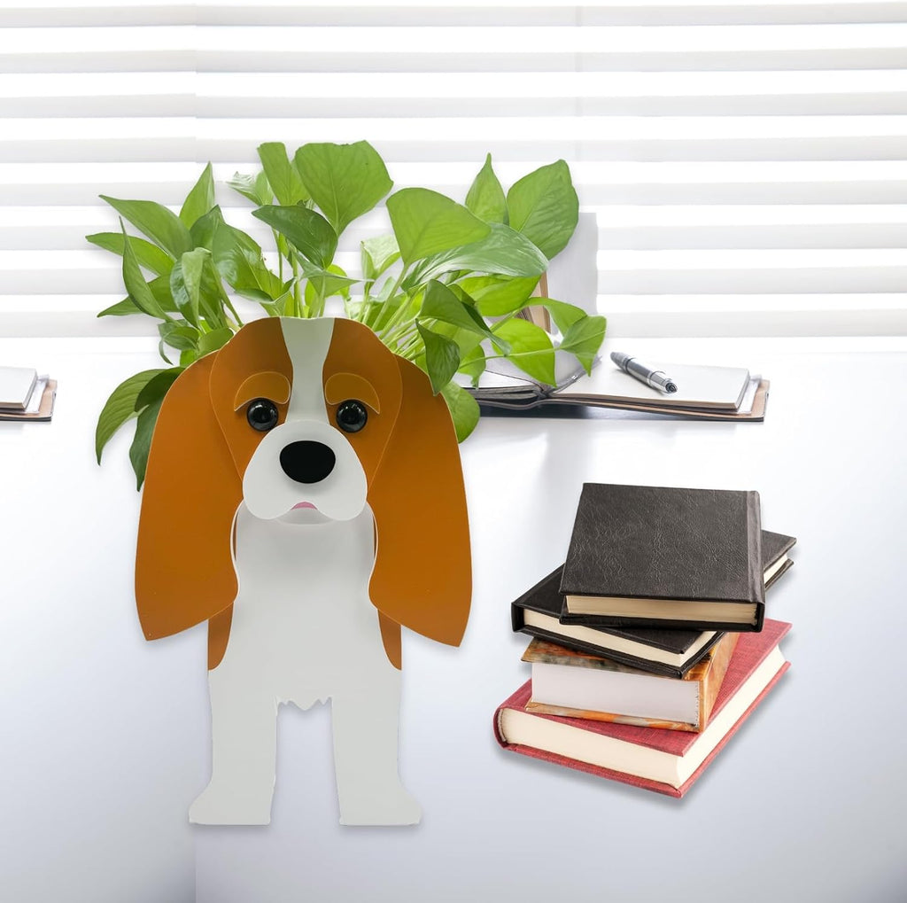 Brown King Cavalier Dog Planter Pots, Animal Shaped Flower Pot | Large Cute Plant Gift for Women and Pet Lovers, Indoor